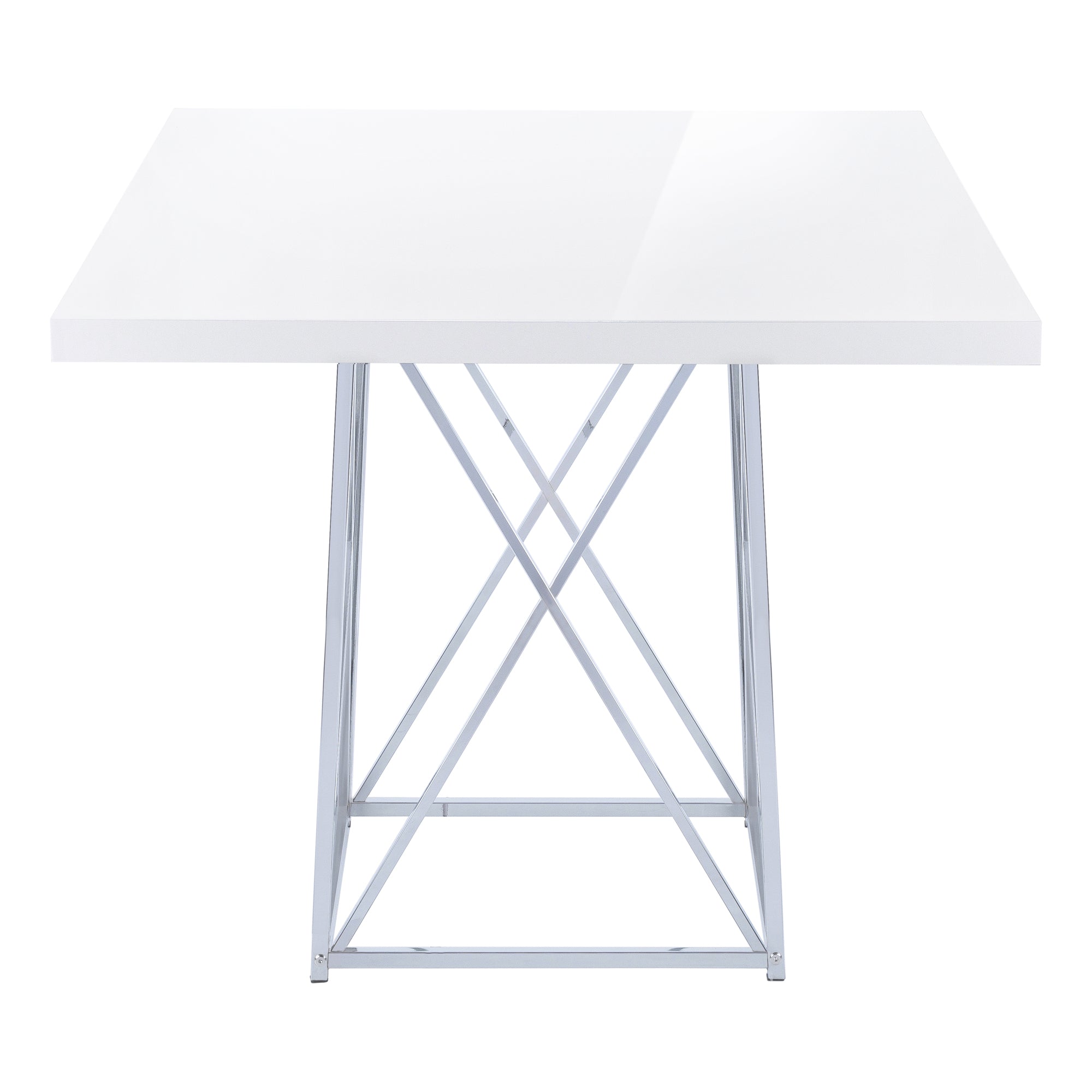 Contemporary 48" Glossy White Dining Table with Metal Angular Base