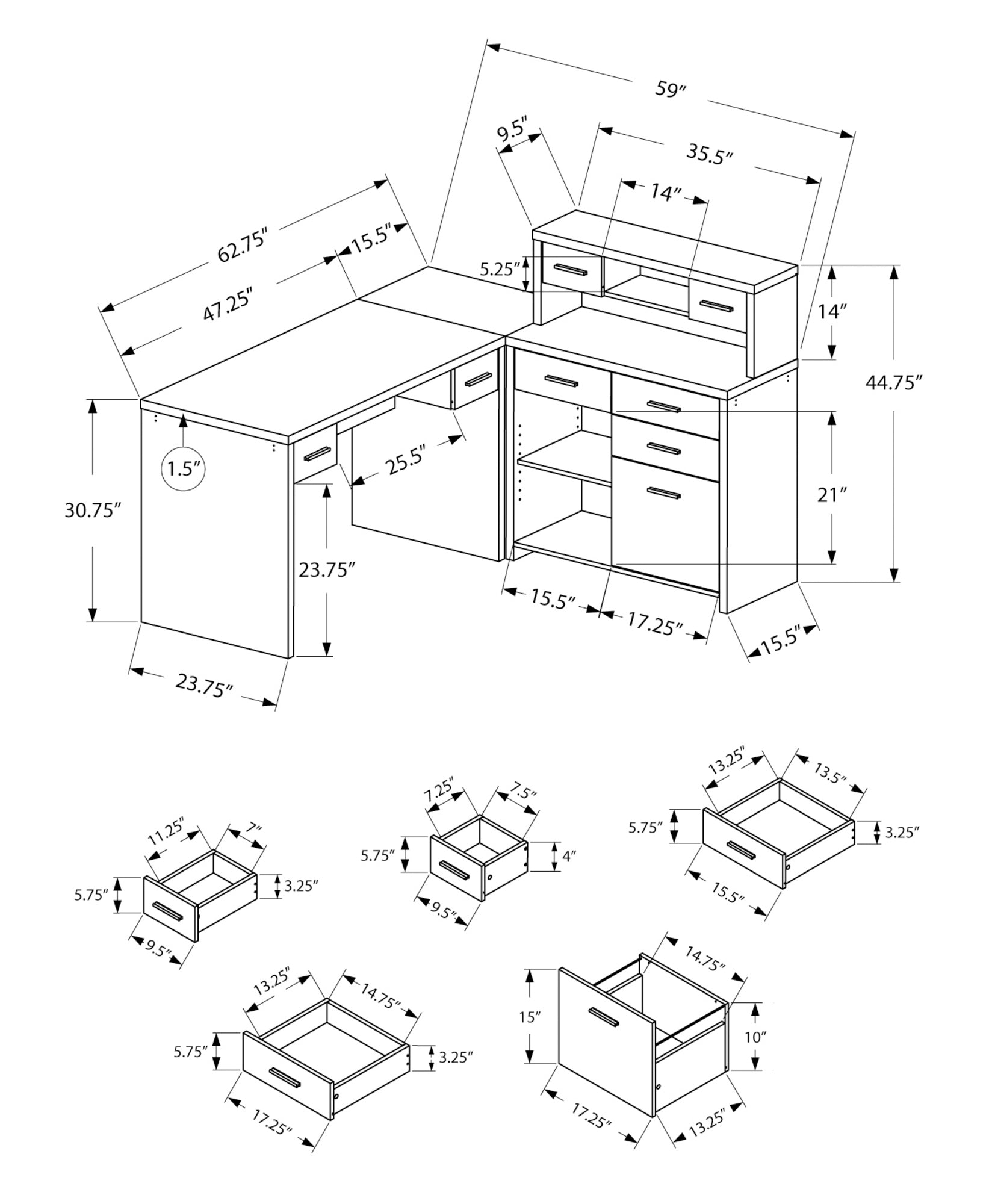 Rustic Reclaimed Gray L Shaped Right or Left Reversible Corner Computer Desk