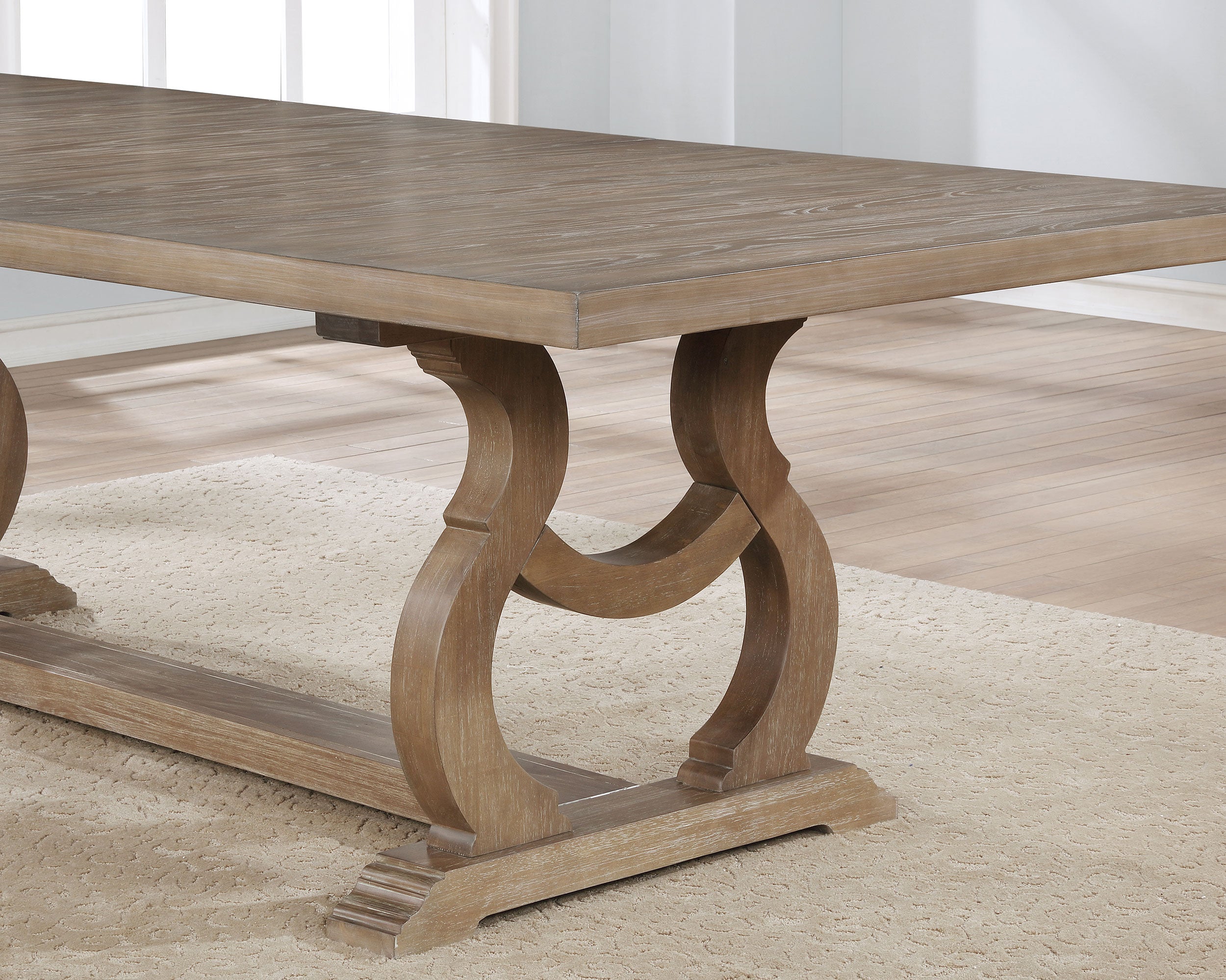 Transitional Brockway Trestle 104" Extemsion Dining Table in Barley Brown