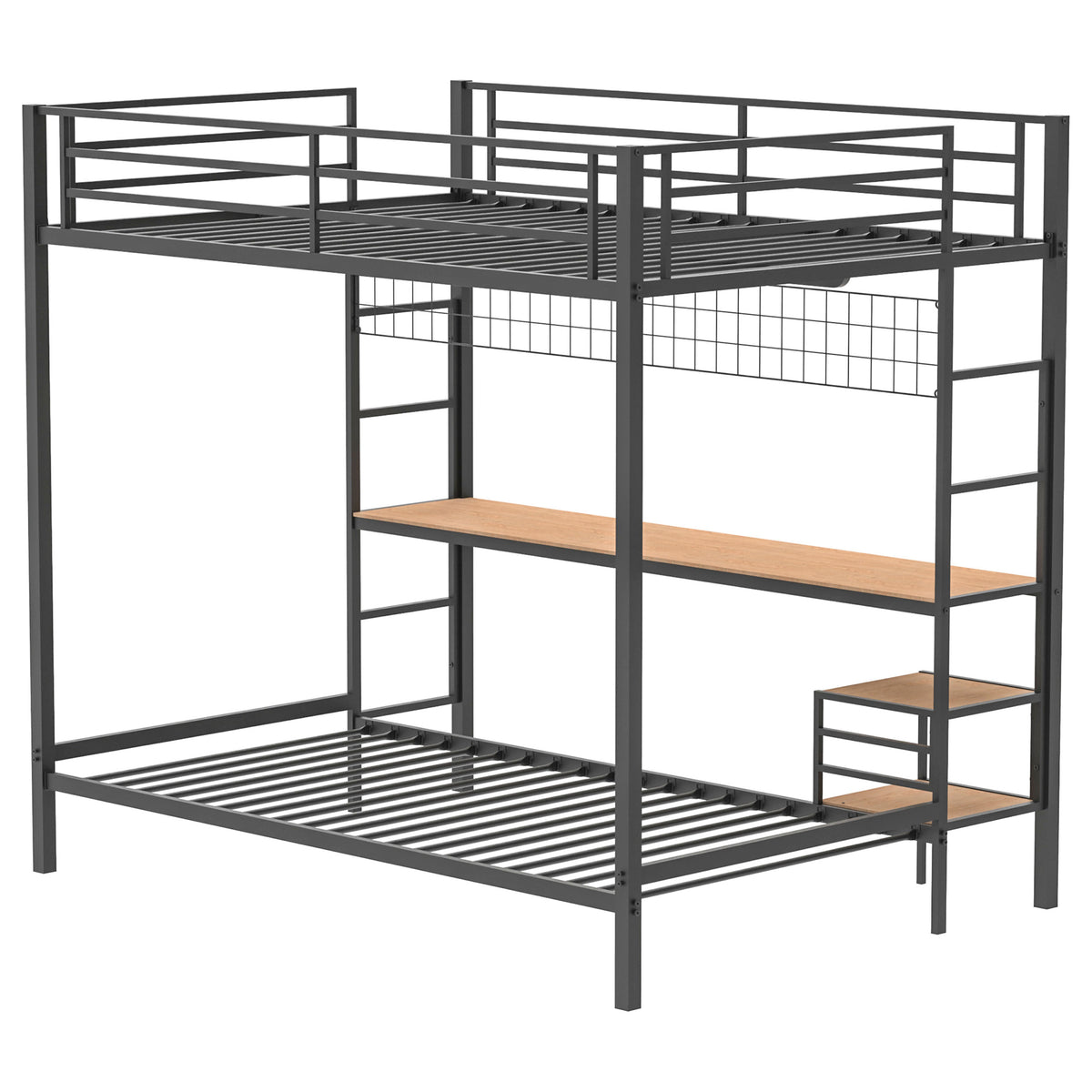 Bettoni Metal Full Over Twin Workstation Bunk Bed Matte Black