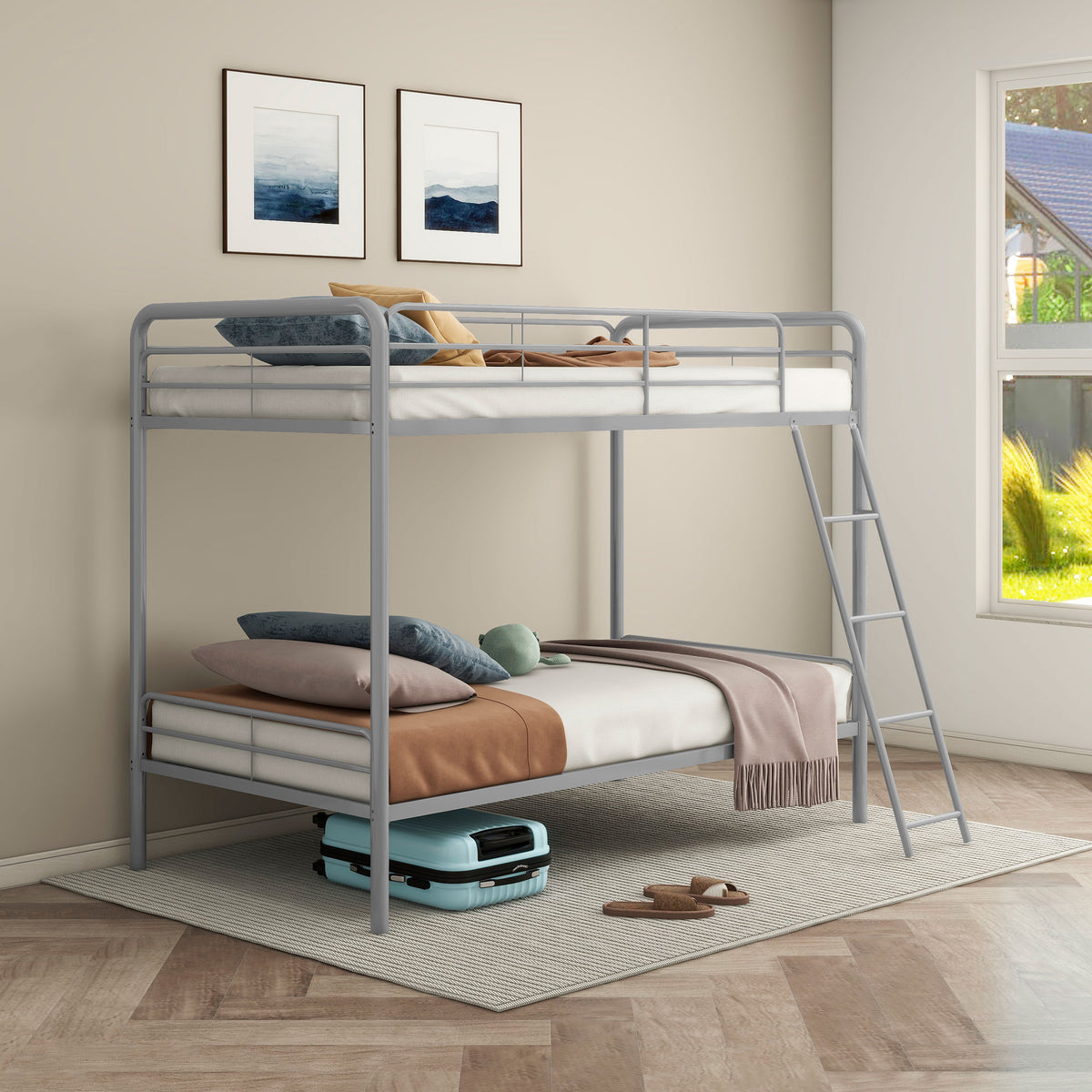 Carson Metal Twin Over Twin Bunk Bed Glossy Silver