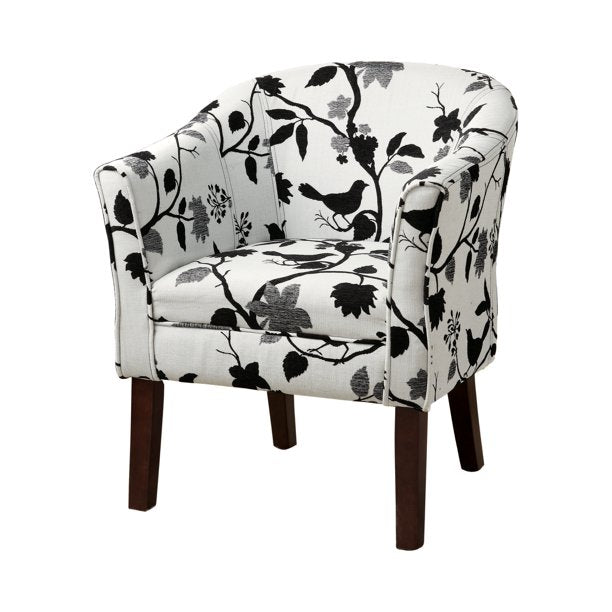 Upholstered Floral Accent Chair Black And White