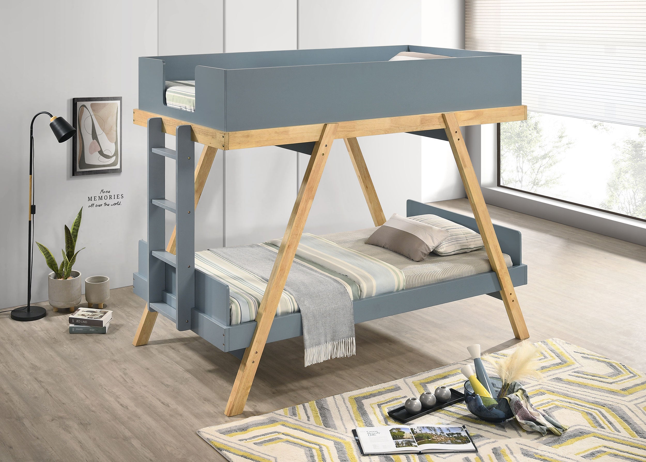 Frankie Wood Twin Over Twin Bunk Bed - Van Courtland Blue