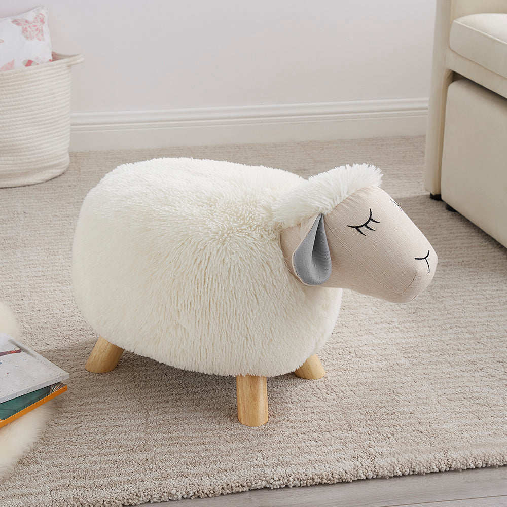 Powell Sydney Sheep Stool Faux Fur Natural and white