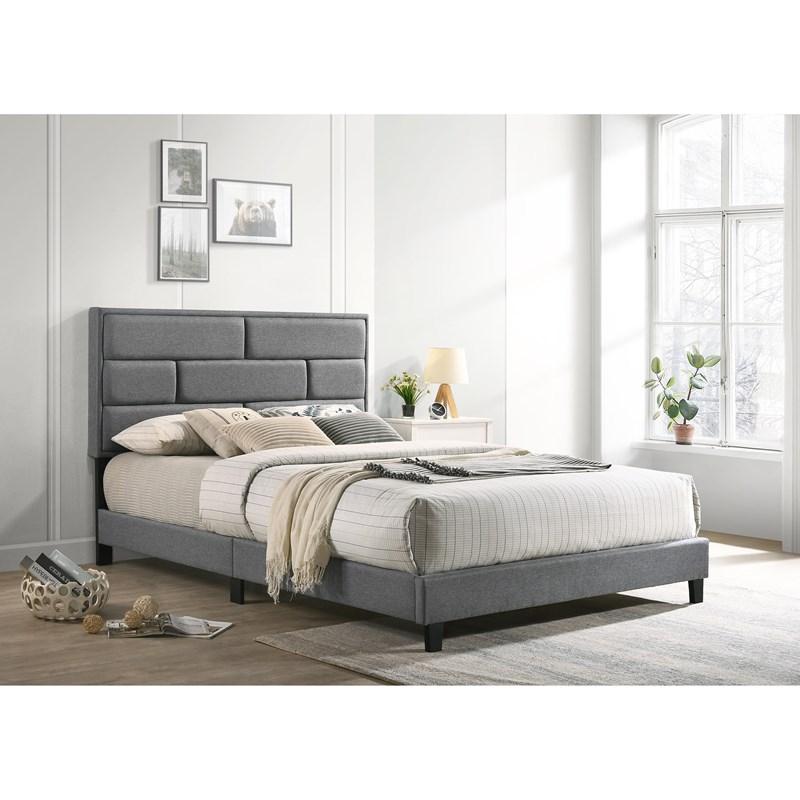 Flannery Full Contemporary Upholstered Low Profile platform Bed in Gray Finish