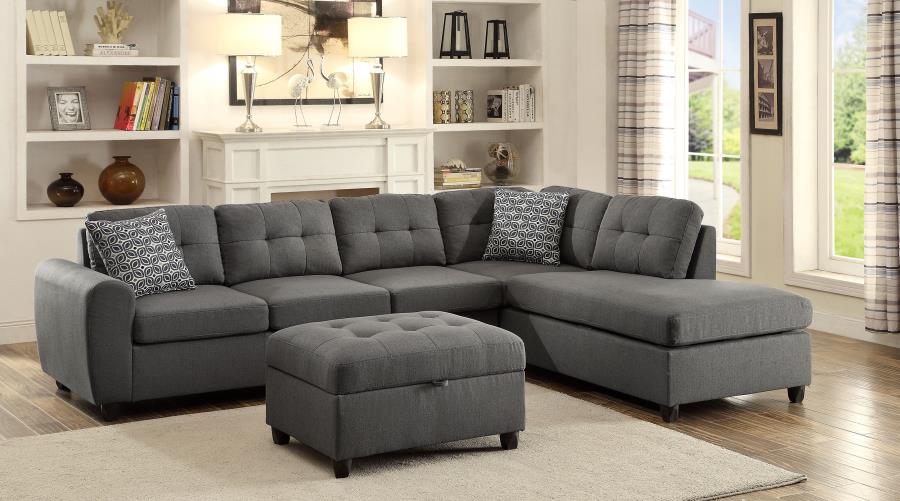 Stonenesse Upholstered Sectional Chaise Sofa With ottoman in Grey