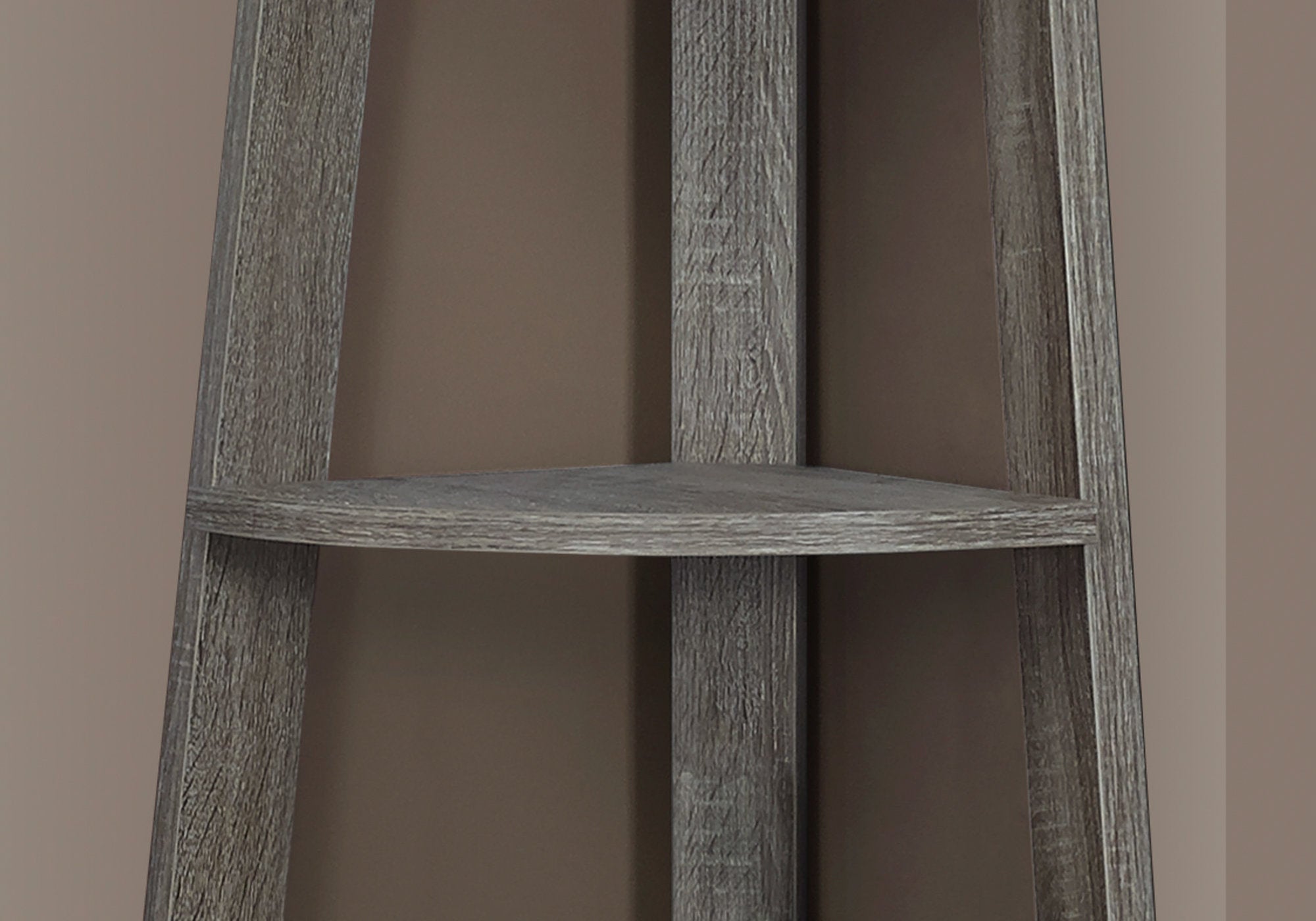 72" 5 Shelf Corner Etagere Accent Bookcase Rack in Dark Taupe