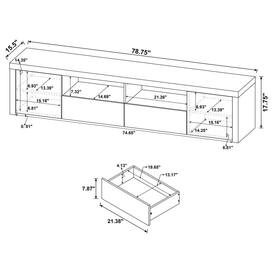 Modern Jude 2-door 79" TV Stand With Drawers In White High Gloss