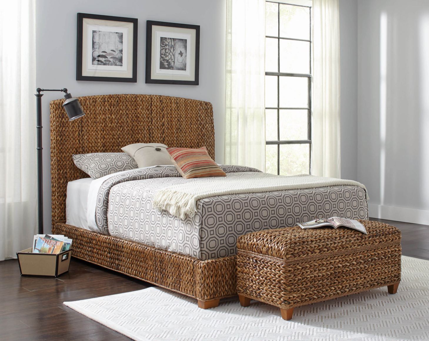 Laughton Rustic Hand-Woven Banana Leaf Queen Bed in Amber