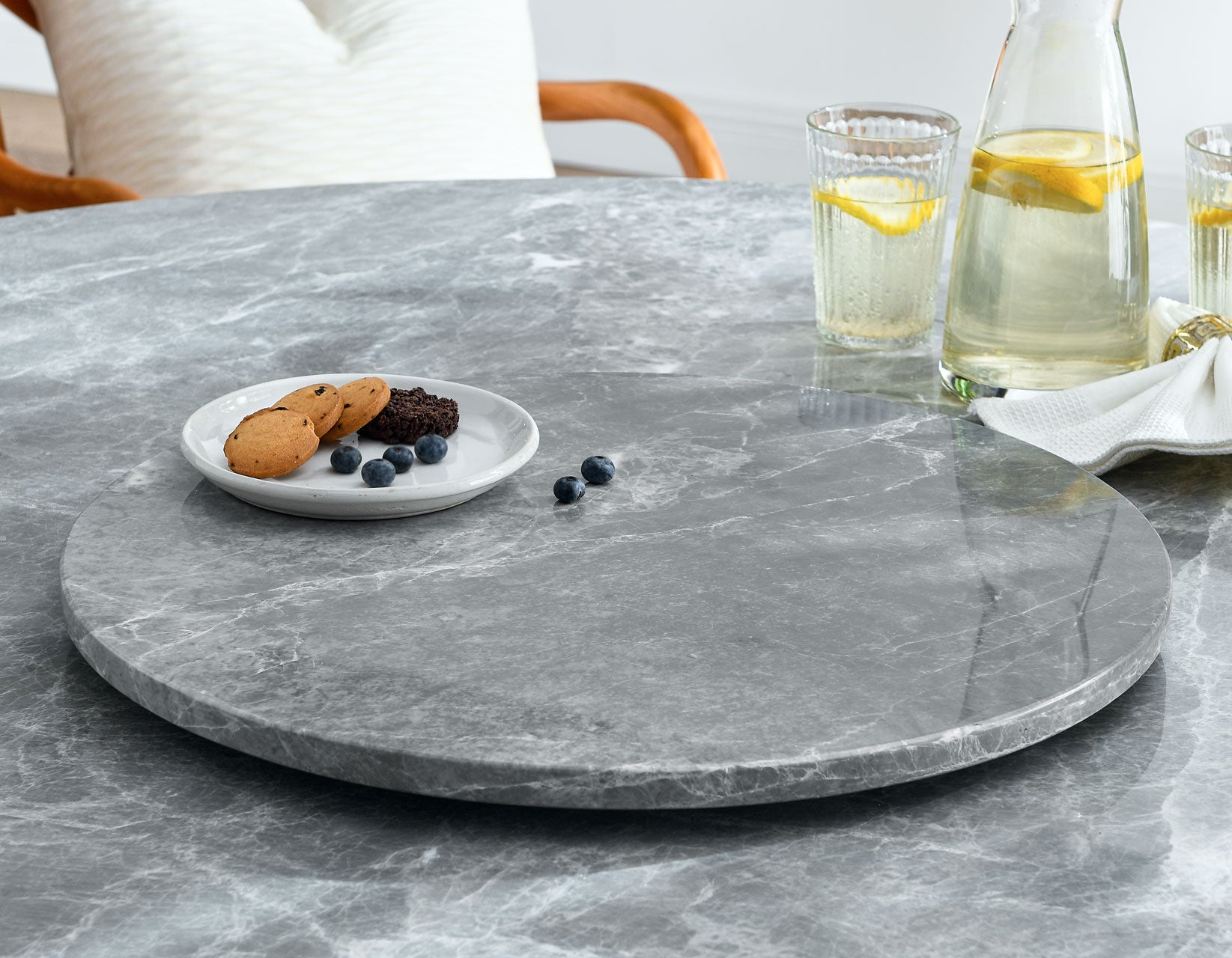 Kaza 18 Inch Round Gray Marble Lazy Susan