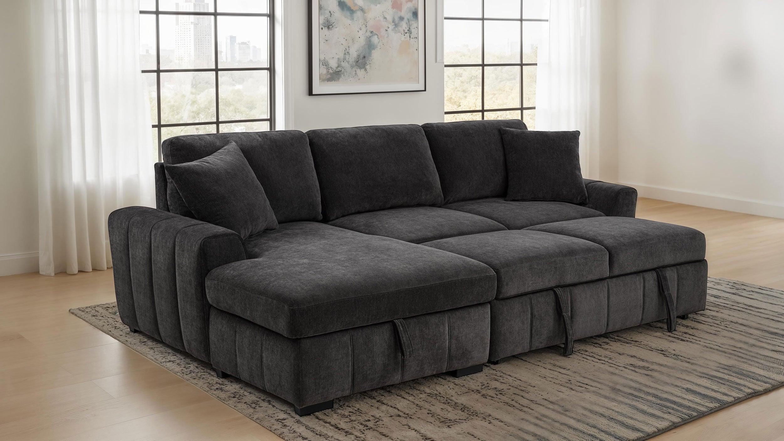 Pastrana Sleeper Sectional Sofa Charcoal Grey