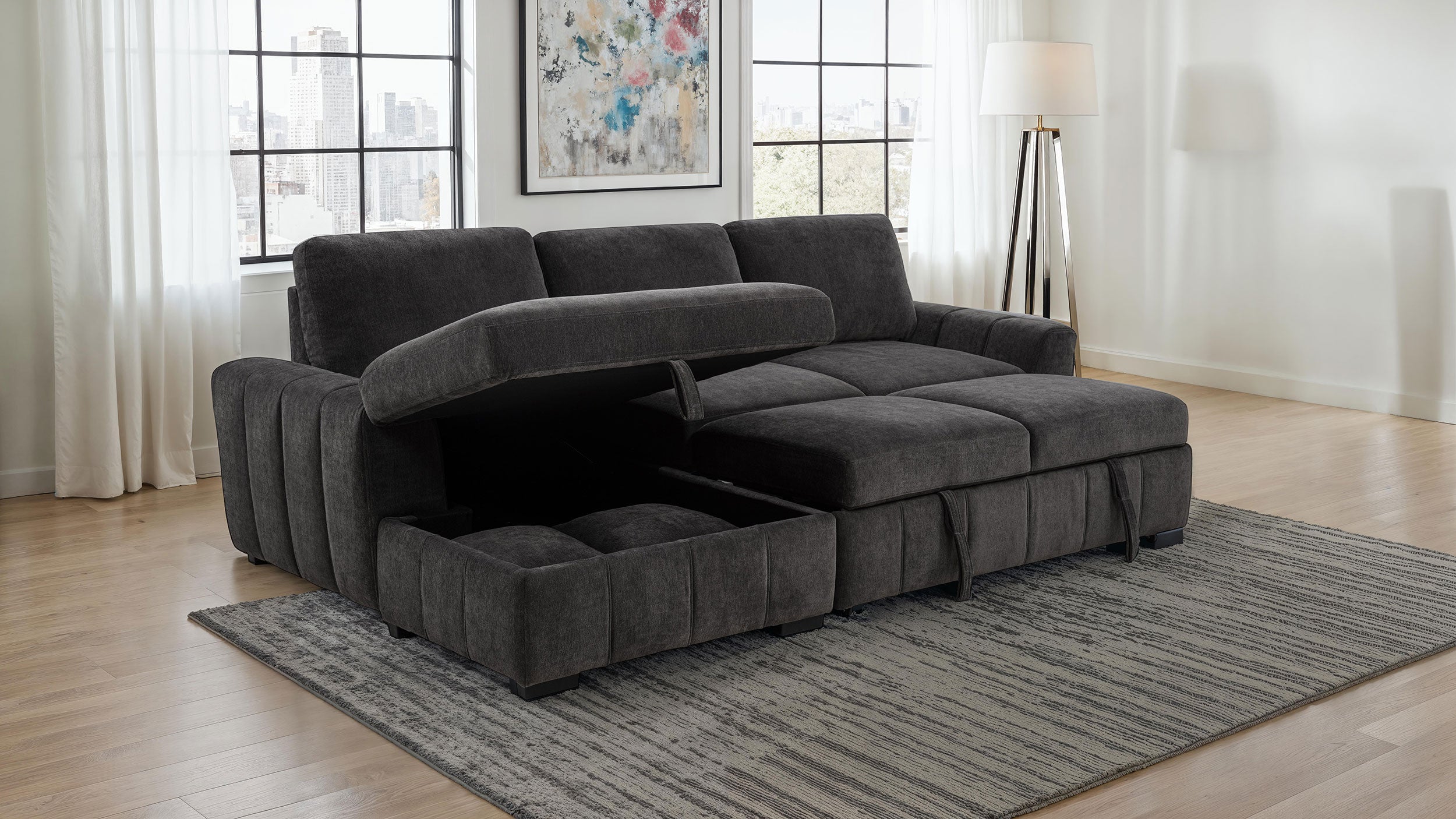 Pastrana Sleeper Sectional Sofa - Charcoal Grey