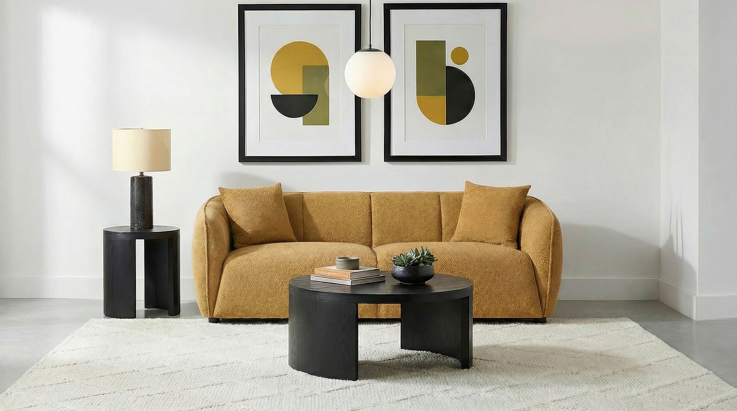 Aleisha Fabric Upholstered Sofa In Mustard Yellow