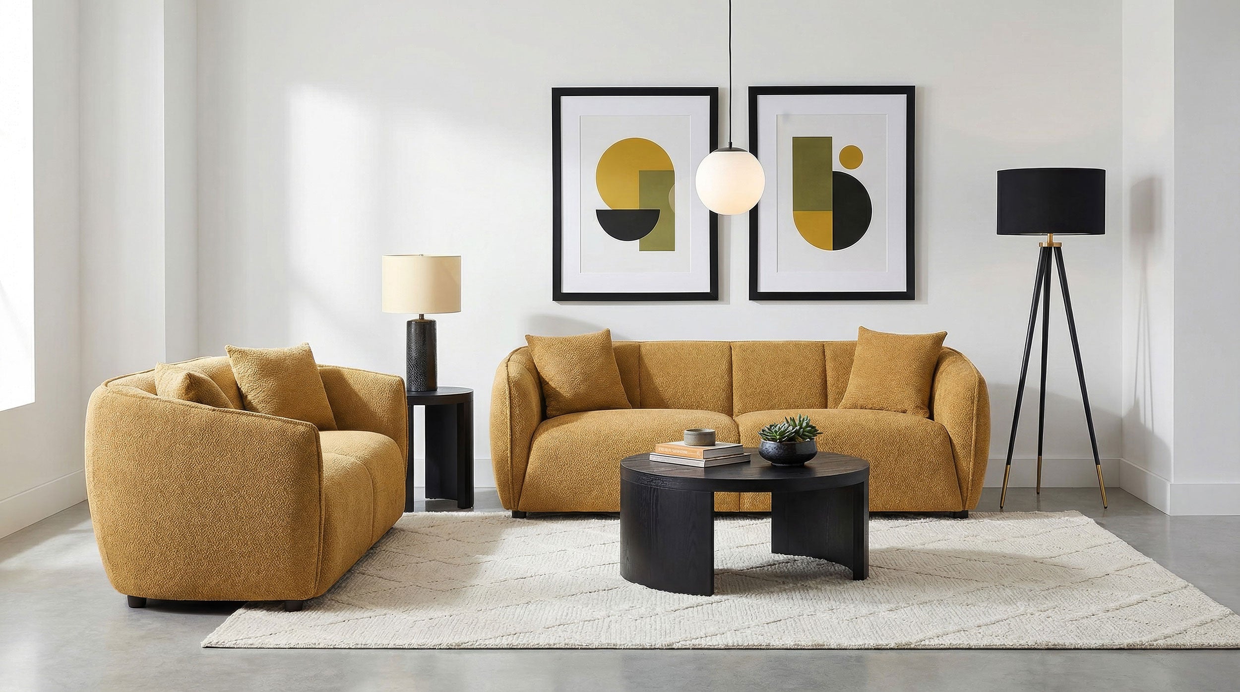 Aleisha Fabric Upholstered Sofa In Mustard Yellow