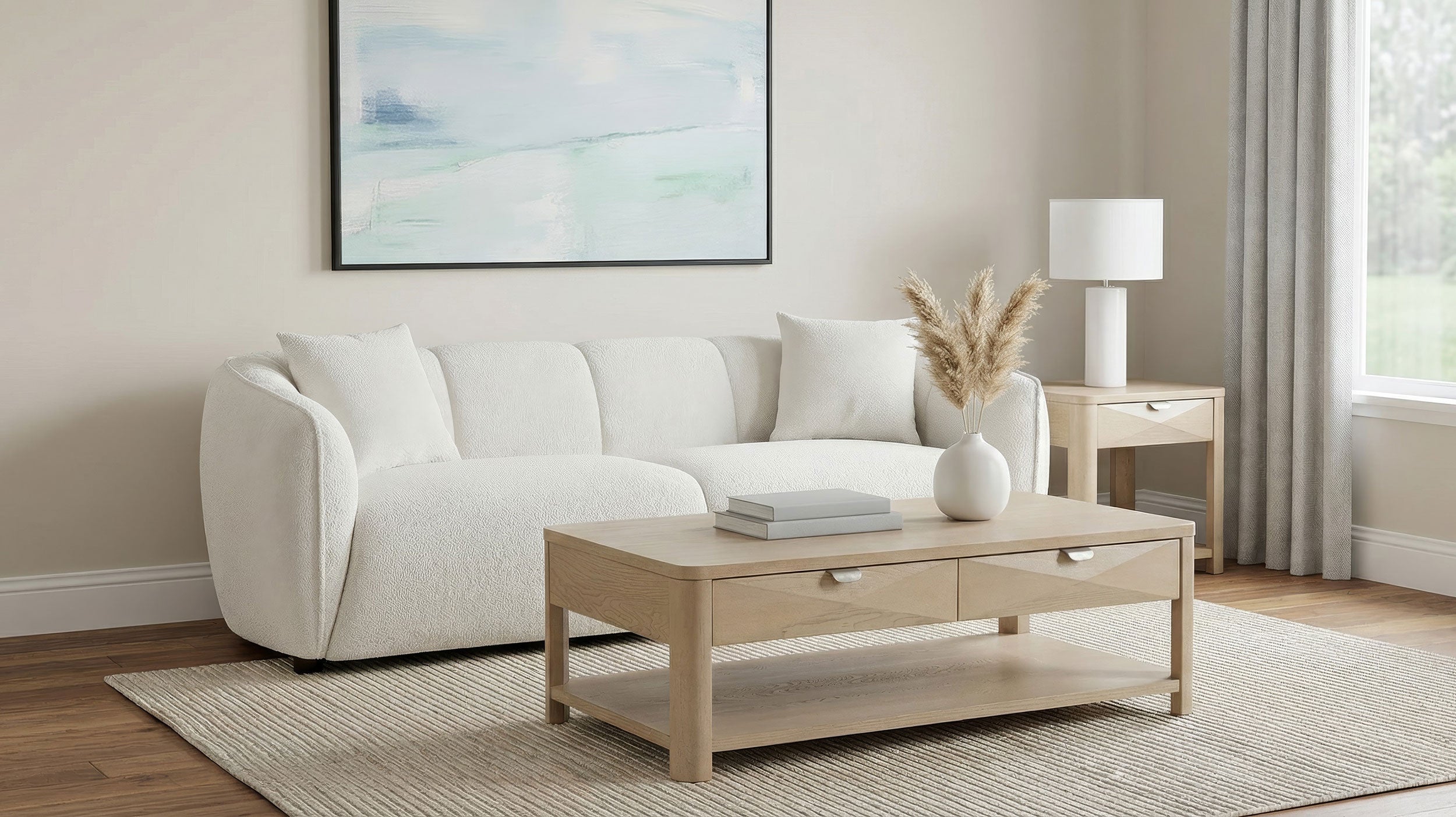 Aleisha Fabric Upholstered Sofa In Sand