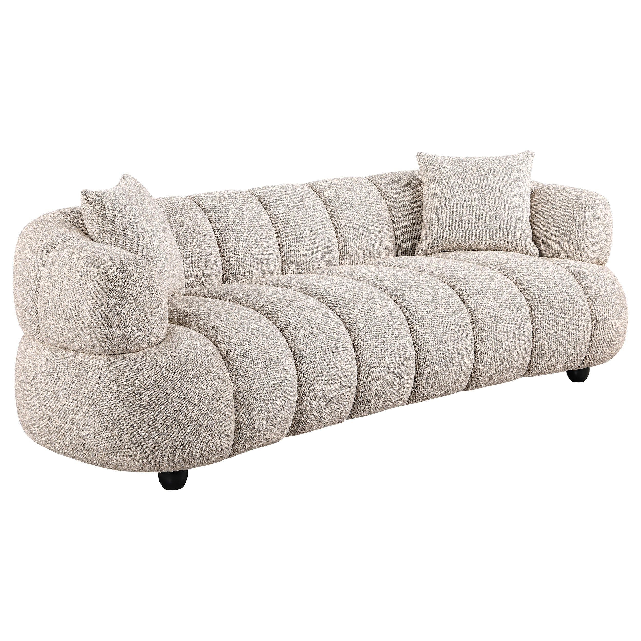 Whitney 2-Piece Contemporary Channel Tufted Woven Fabric Sofa Set In Pebble