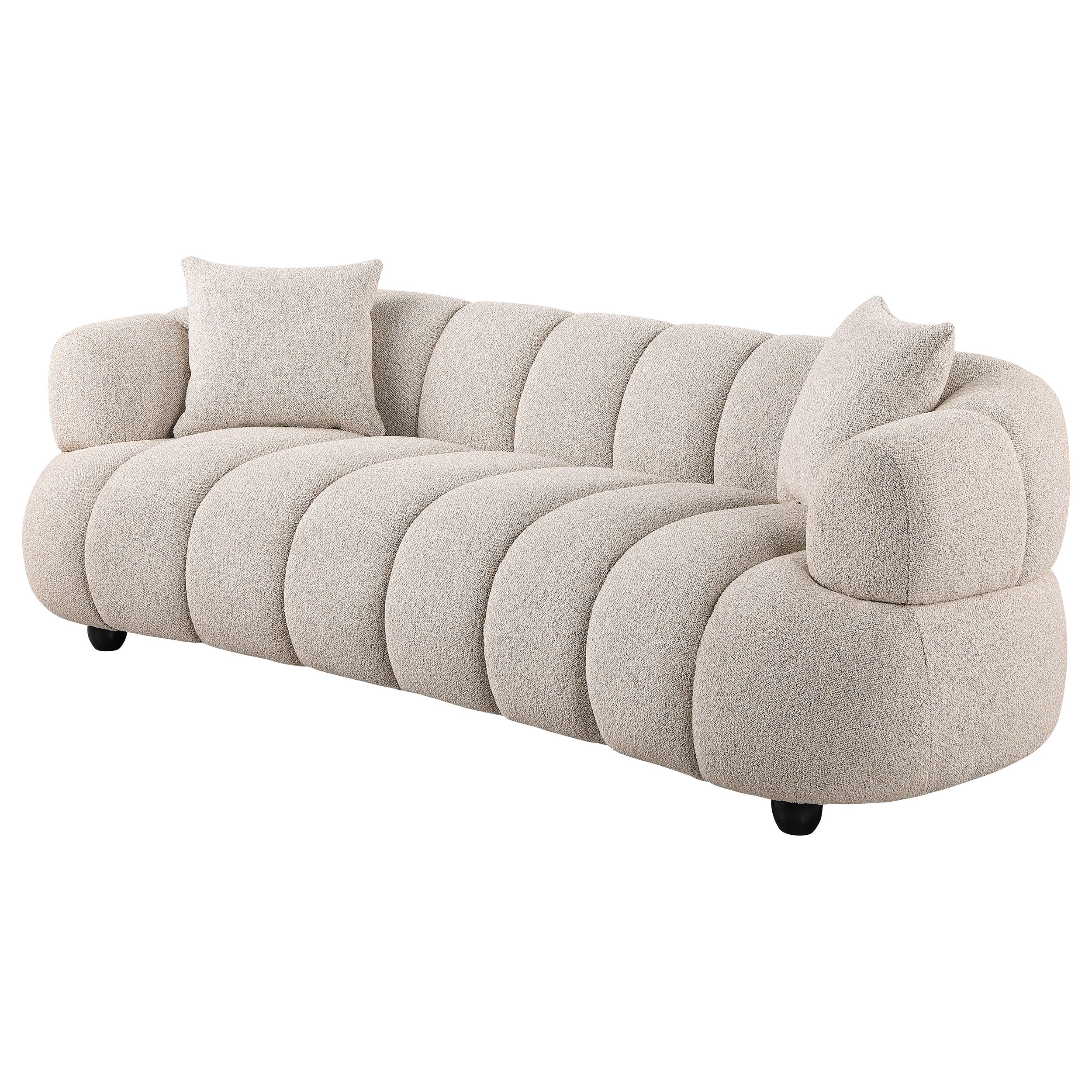 Whitney Contemporary Channel Tufted Woven Fabric Upholstered Sofa In Pebble