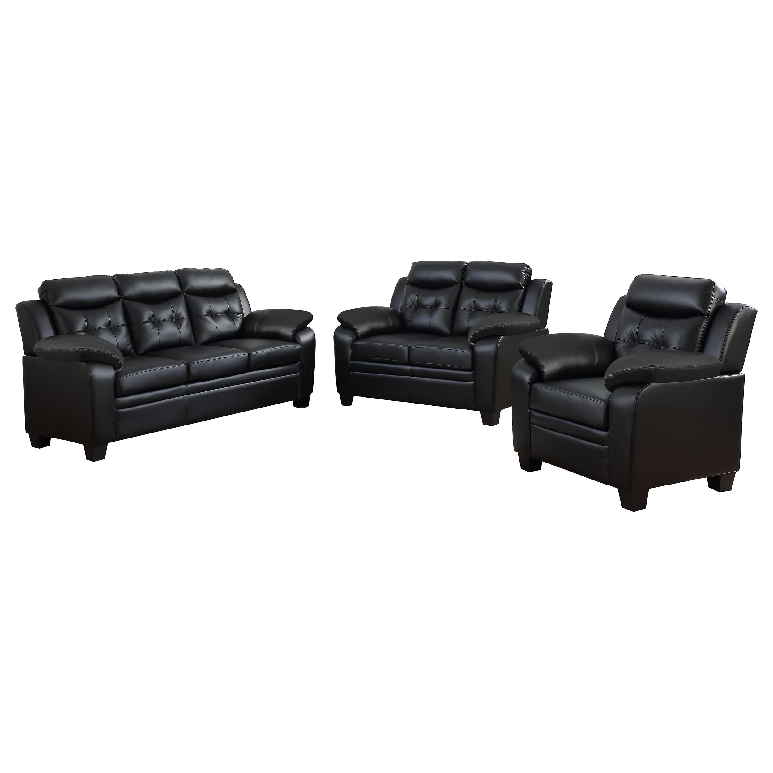 Finley 3-piece Upholstered Padded Arm Tufted Sofa Set In Black