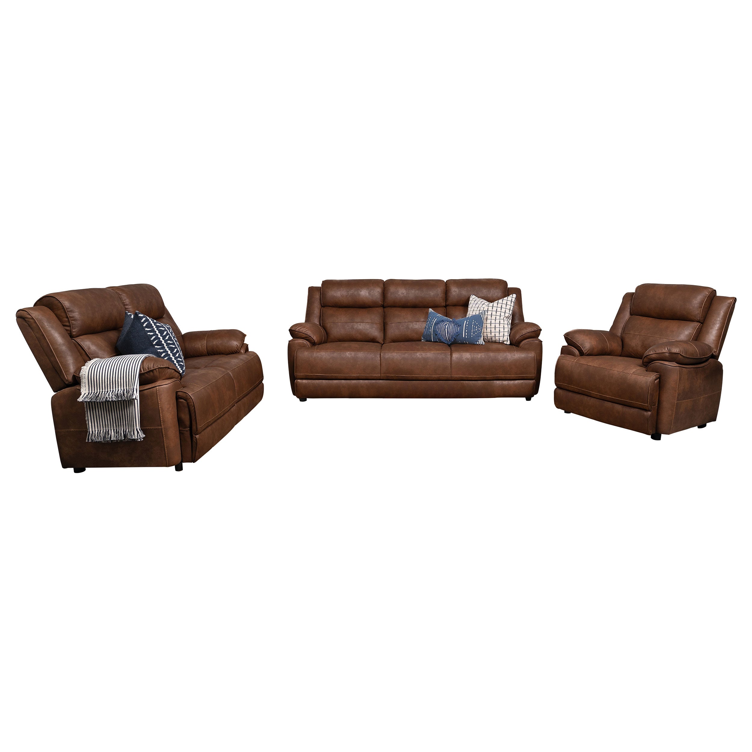 Ellington 3-piece Upholstered Padded Arm Sofa Set In Dark Brown
