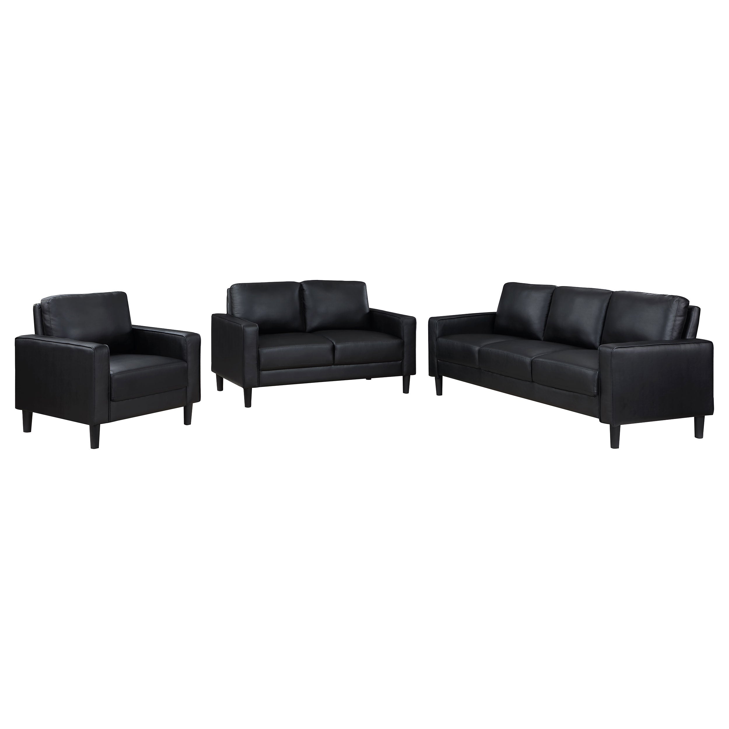 Ruth 3-piece Fabric Upholstered Track Arm Sofa Set Black