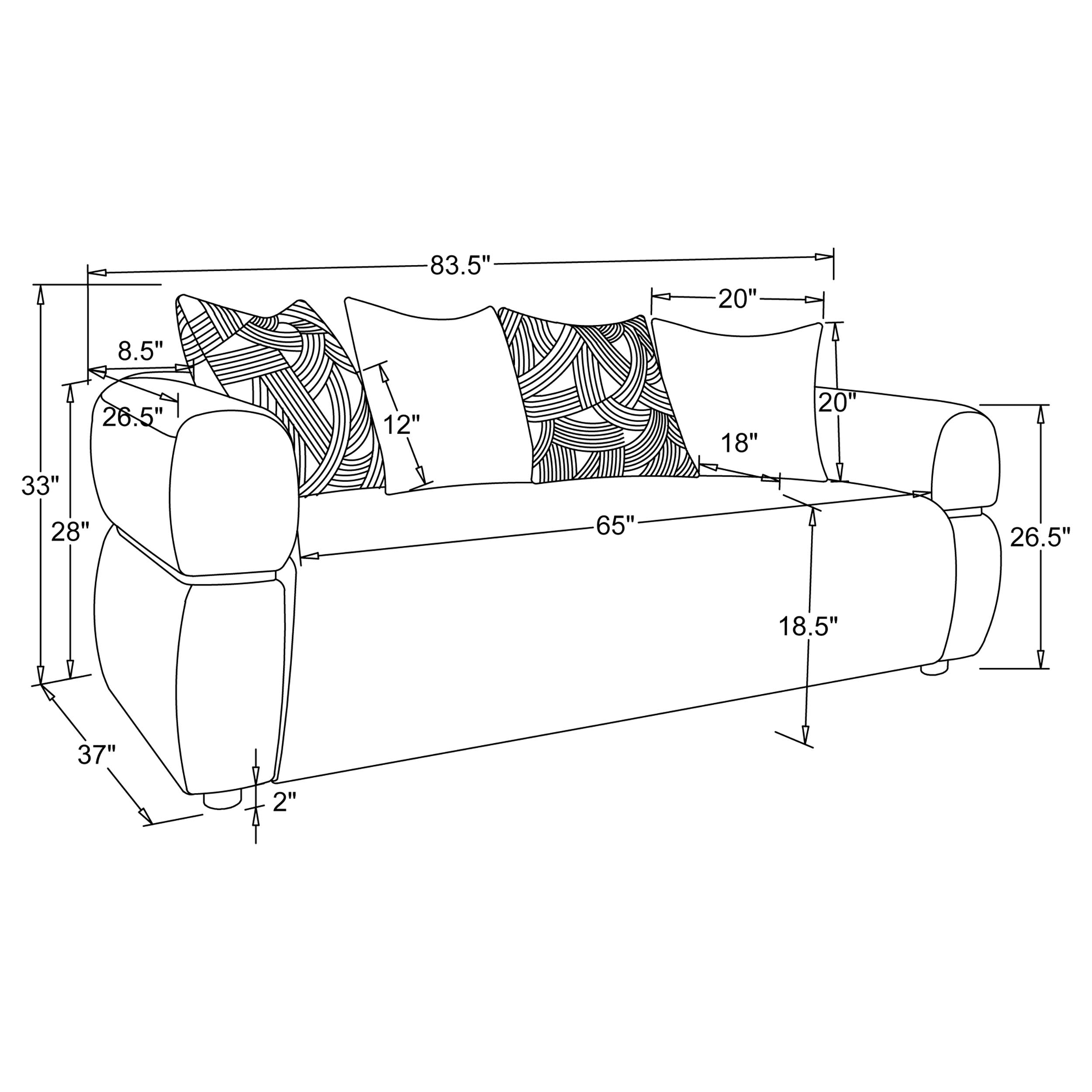 Jeanette 3-piece Fabric Upholstered Round Arm Sofa Set In Beige