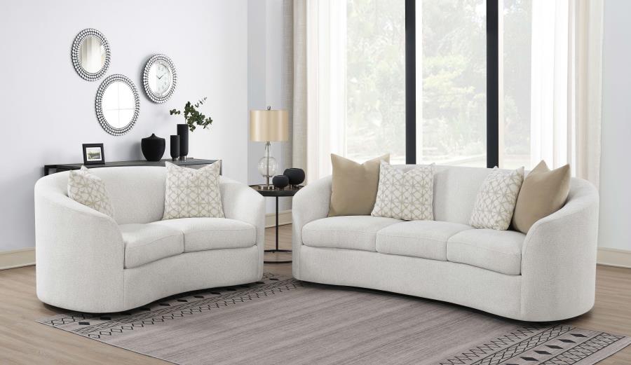 Rainn 2 PC Upholstered Tight Back Living Room Sofa And Loveseat Set in Latte