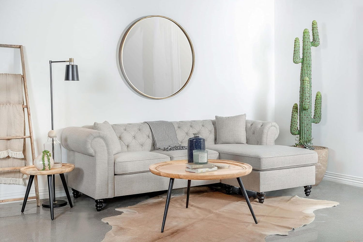 Cecilia Upholstered Tufted Sectional with Reversible Chaise In Oatmeal