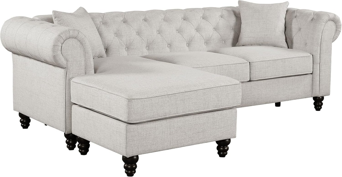 Cecilia Upholstered Tufted Sectional with Reversible Chaise In Oatmeal