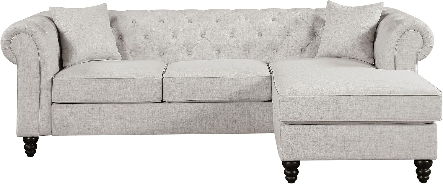 Cecilia Upholstered Tufted Sectional with Reversible Chaise In Oatmeal