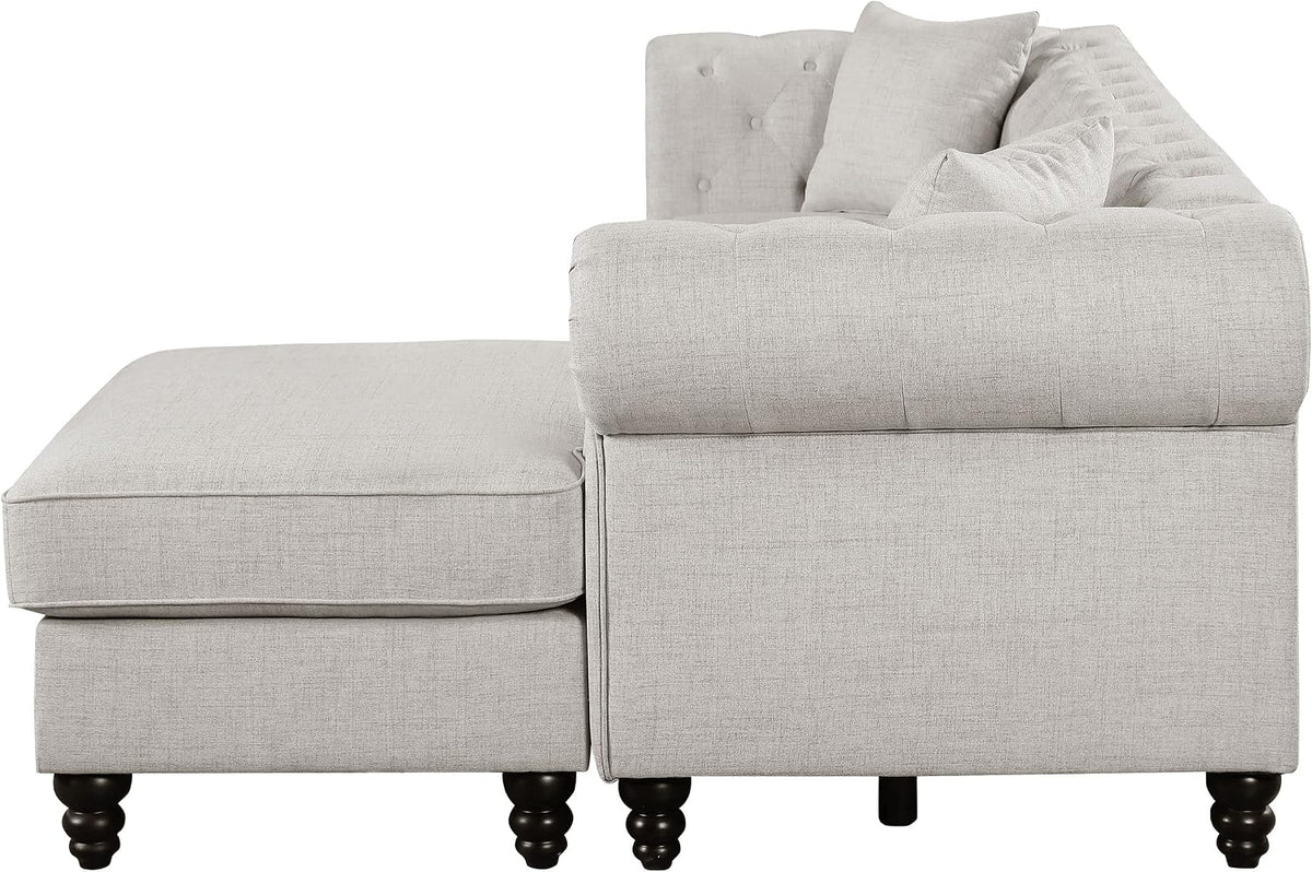 Cecilia Upholstered Tufted Sectional with Reversible Chaise In Oatmeal