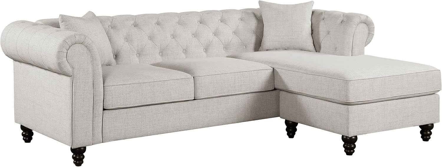 Cecilia Upholstered Tufted Sectional with Reversible Chaise In Oatmeal