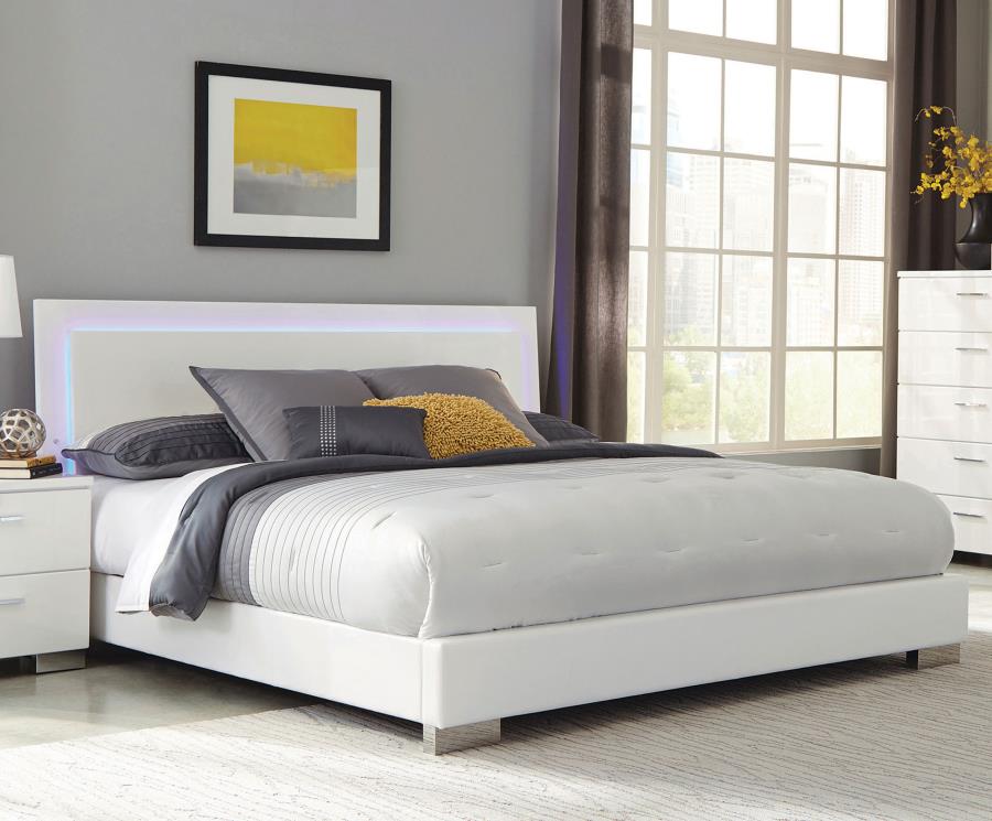 Felicity Queen Panel Bed with LED Lighting Glossy White