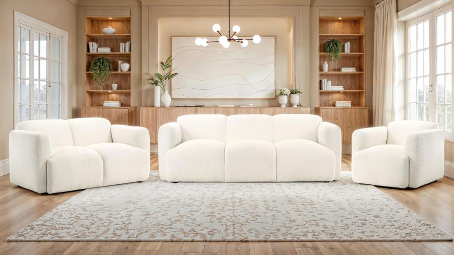 Dorset 3-piece Upholstered Round Track Arm Sofa Set In  White