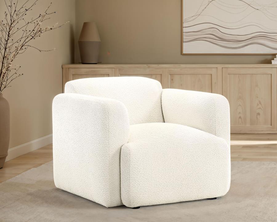 Dorset Fabric Upholstered Round Track Arm Accent Chair In White