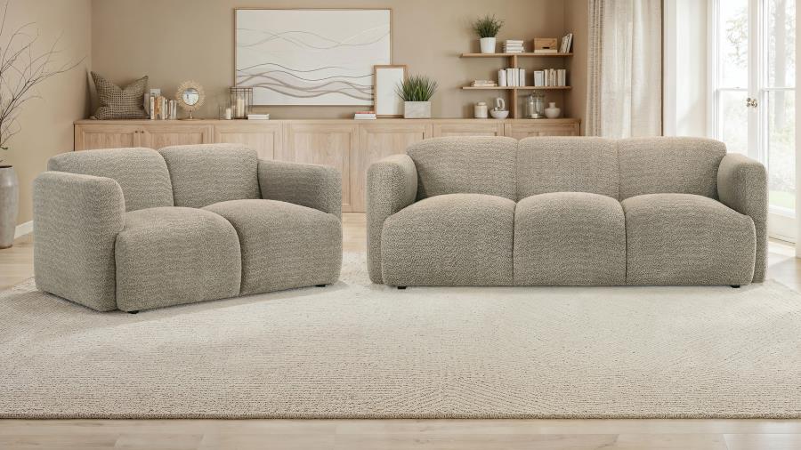 Dorset 2-piece Upholstered Round Track Arm Sofa Set iN Brown