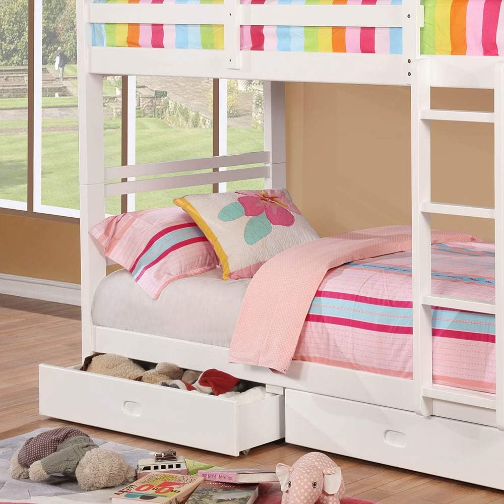 California Twin Over Twin Bunk Bed With Drawers In White