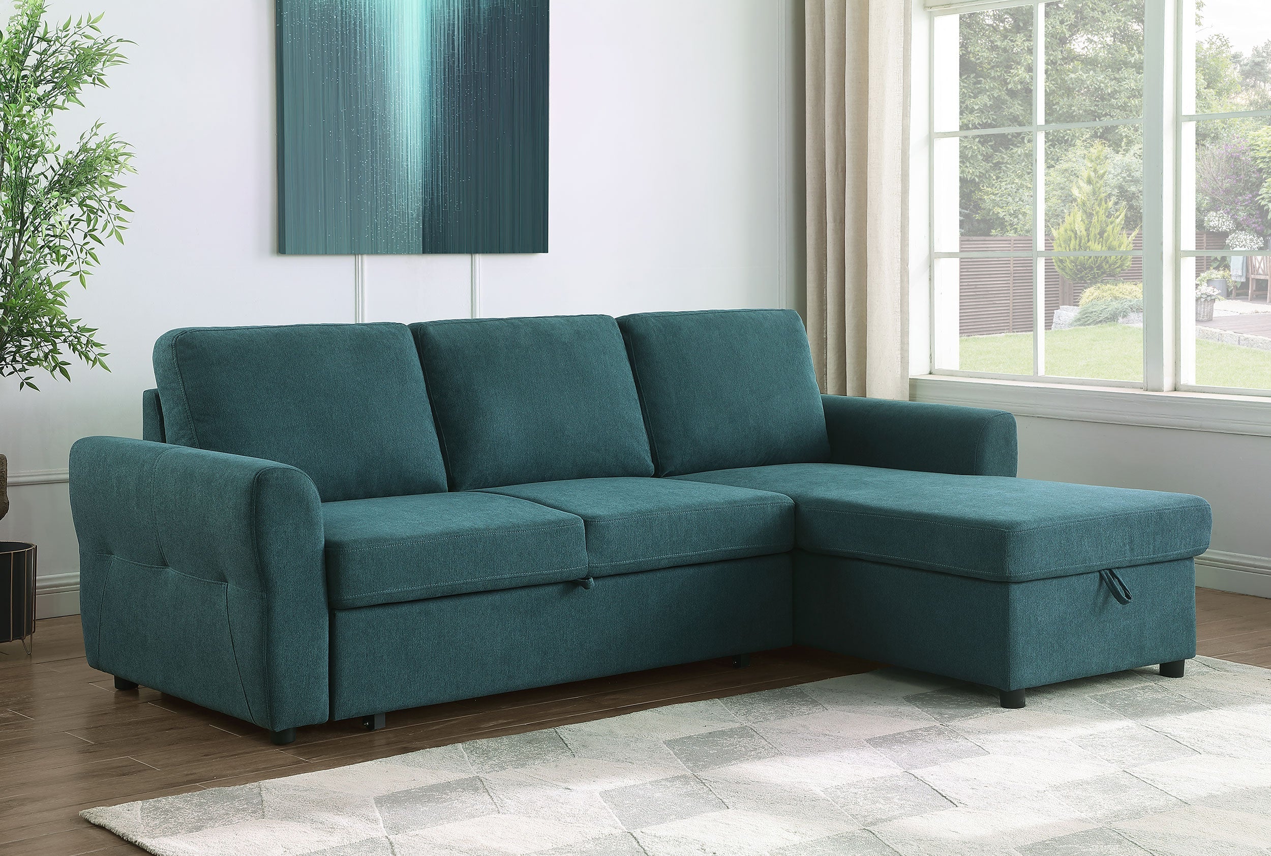 Samantha Sleeper Sectional Sofa - Teal Blue
