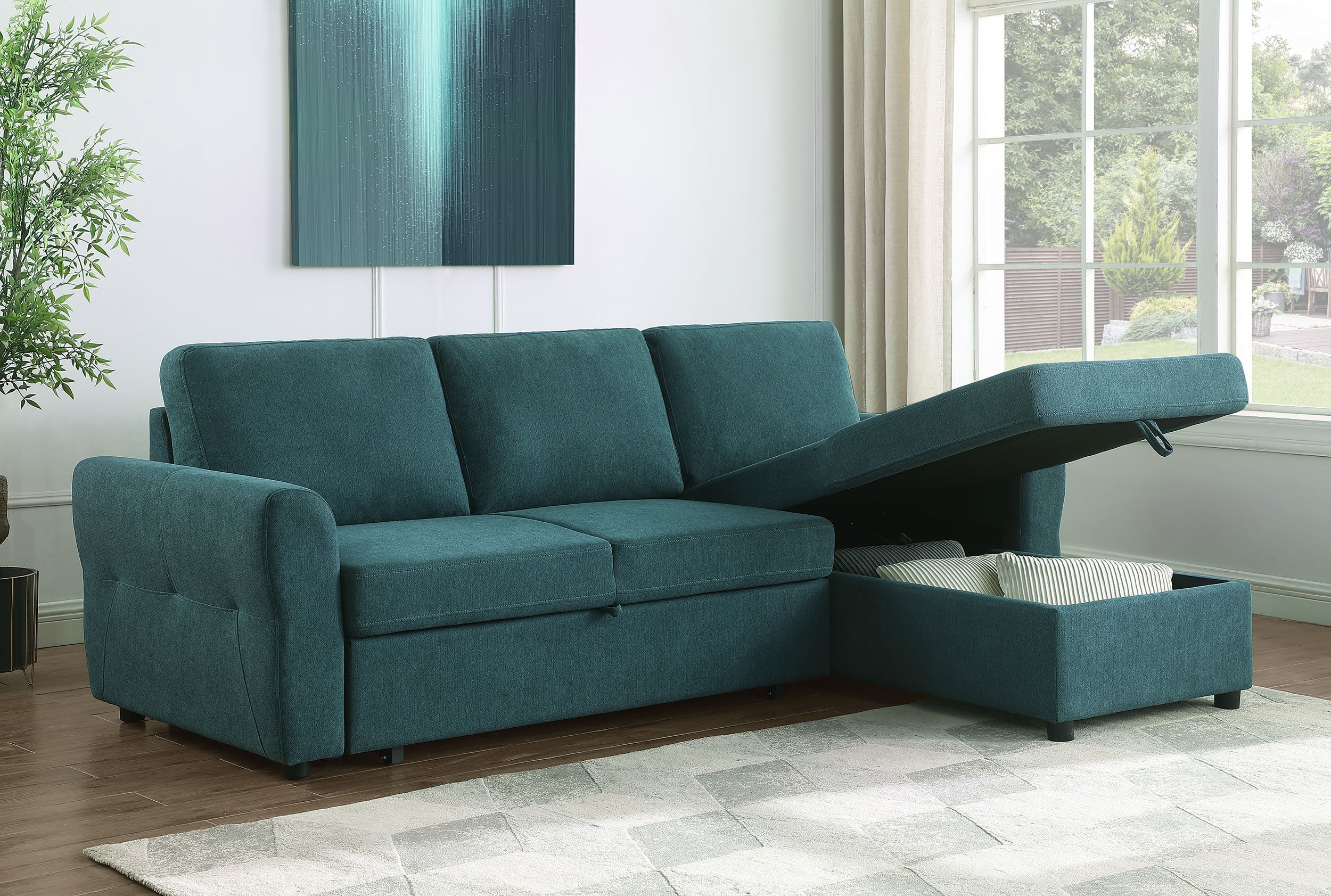 Samantha Sleeper Sectional Sofa Teal Blue