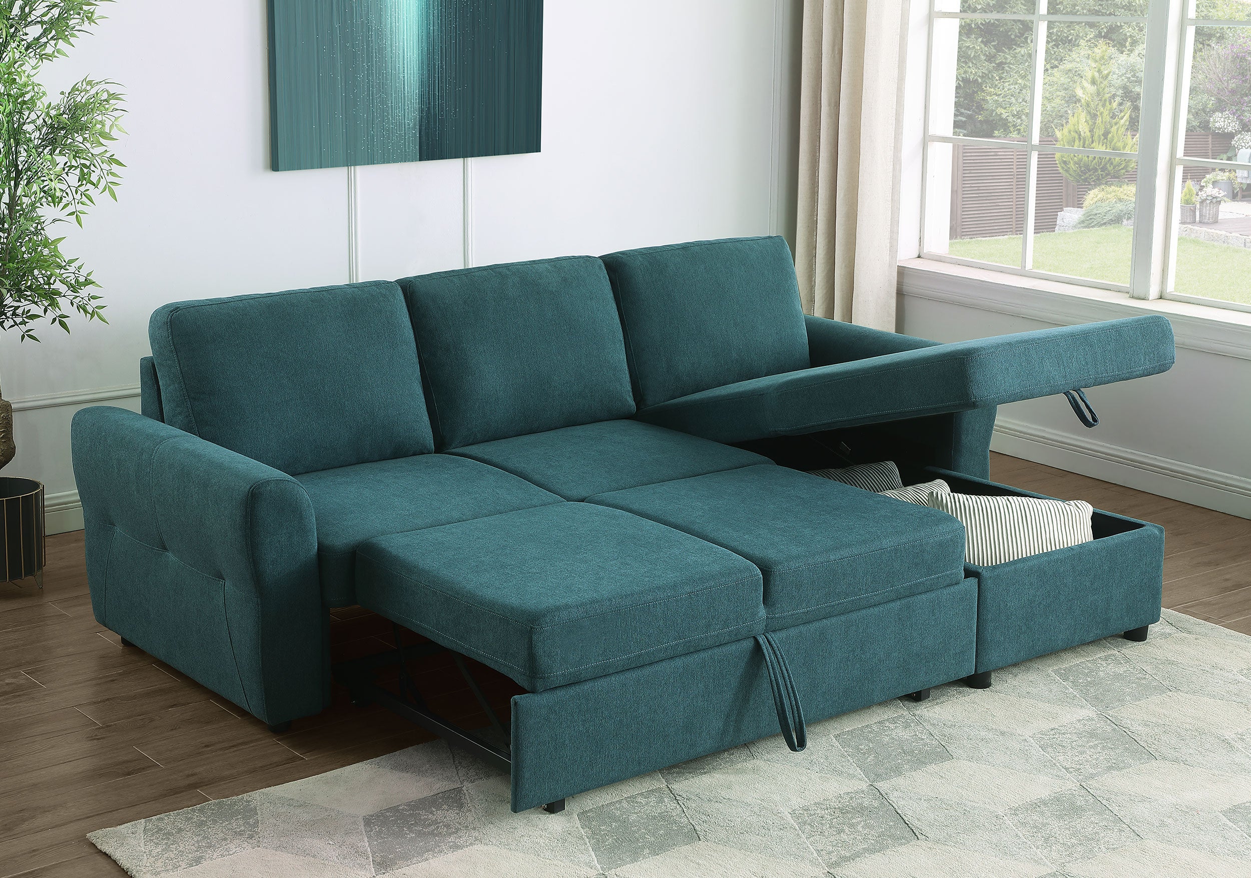 Samantha Sleeper Sectional Sofa - Teal Blue