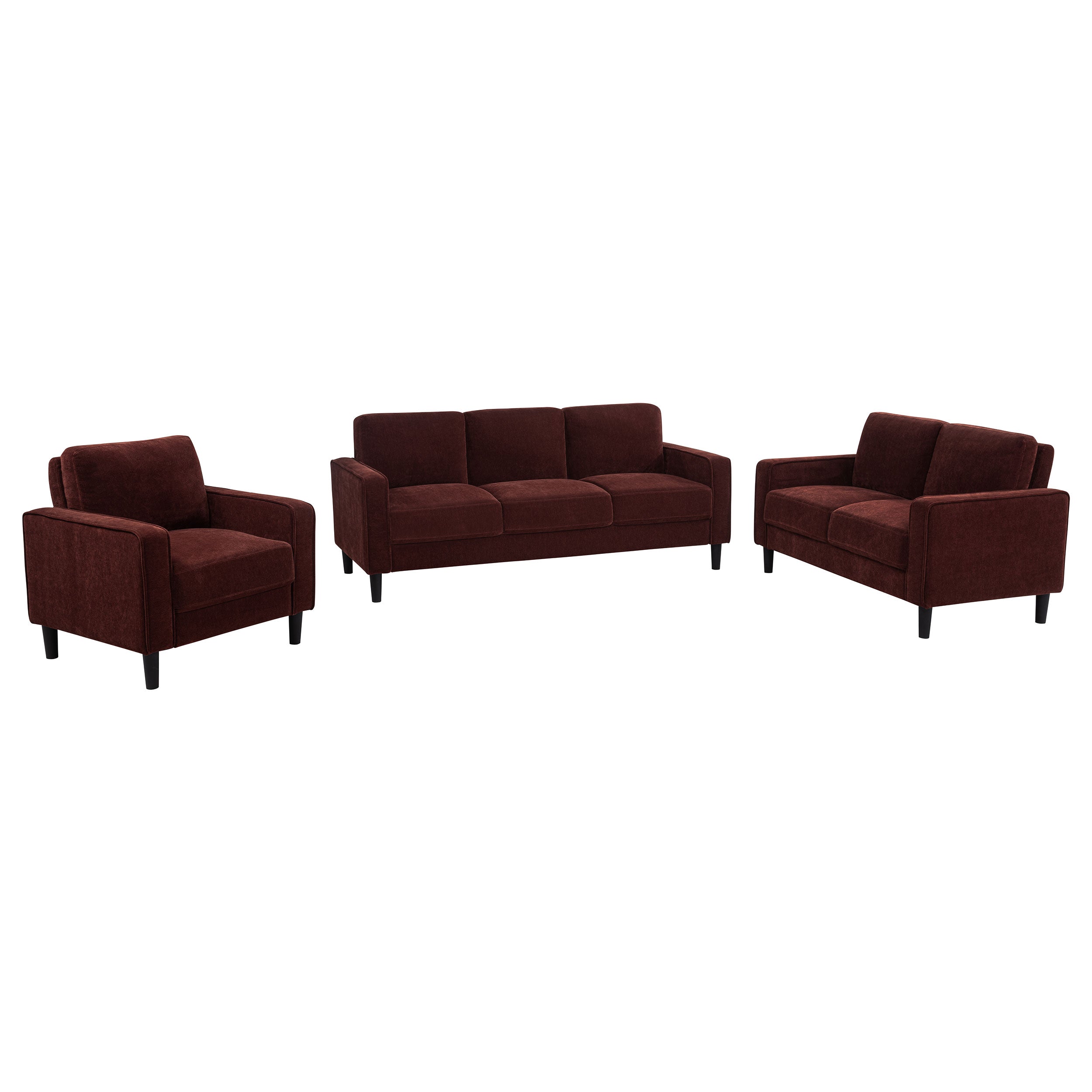 Ruth 3-piece Fabric Upholstered Track Arm Sofa Set Rust