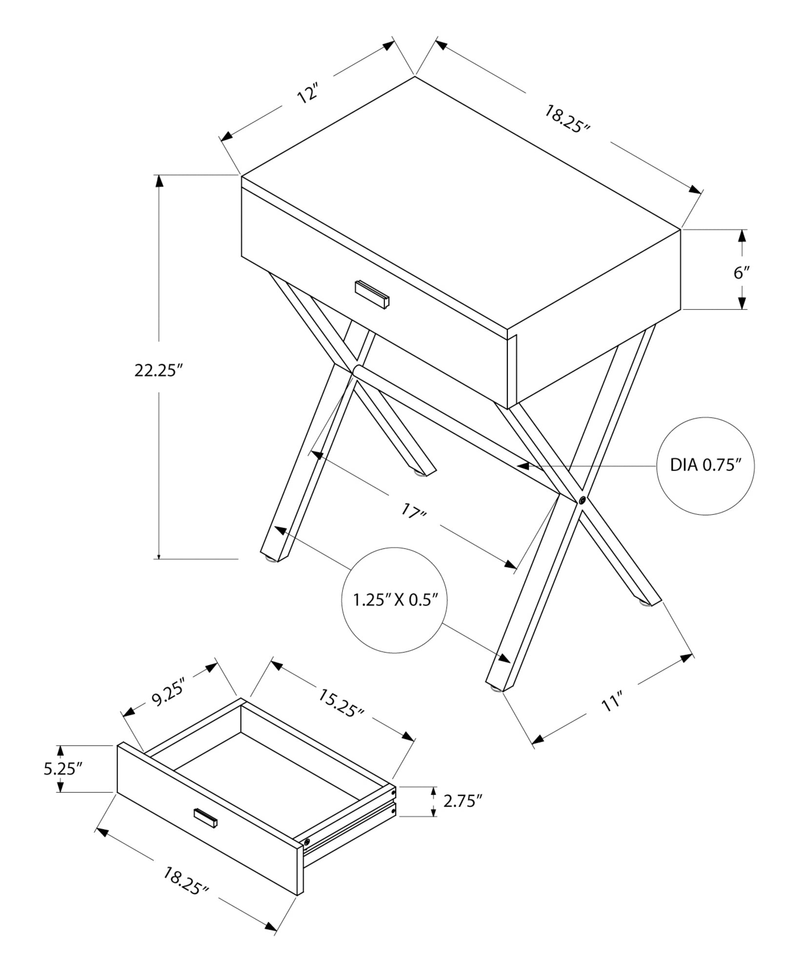 Dark Taupe / Chrome Accent Side Table Night Stand