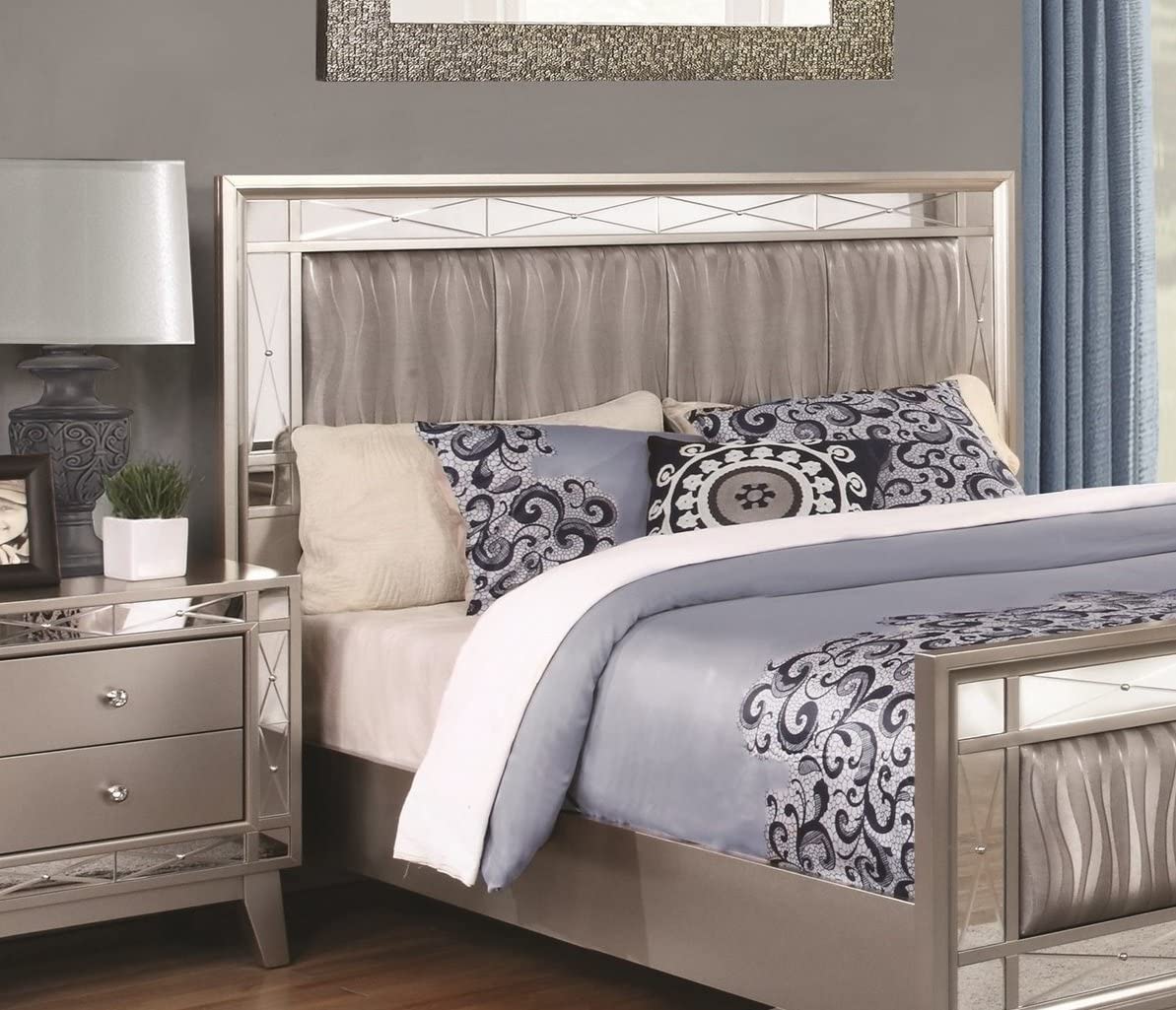 Leighton Queen 4 PC Bedroom Set Metallic Mercury