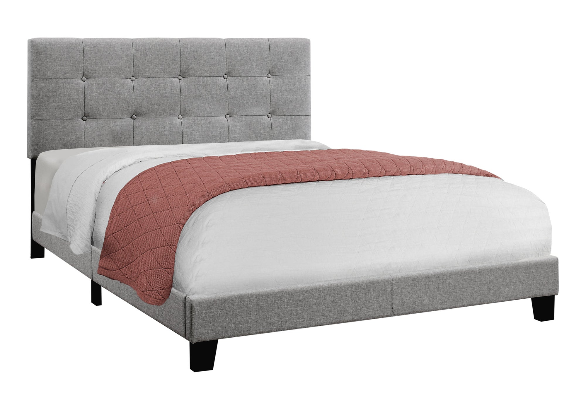 Tufted Queen Panel Upholstered Bed in Grey