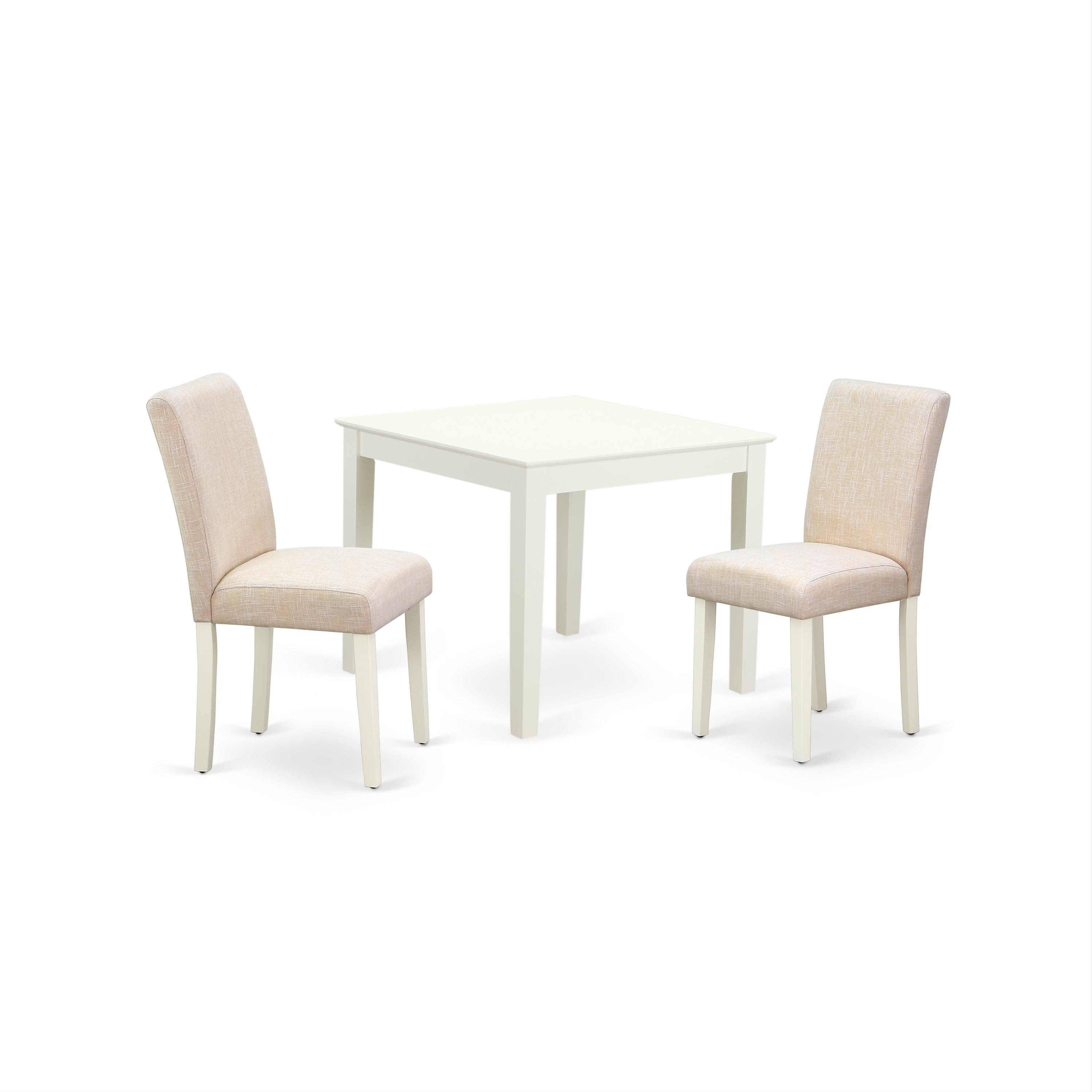 3Pc Square 36" White Dining Table With Parson Chairs Dinette Set