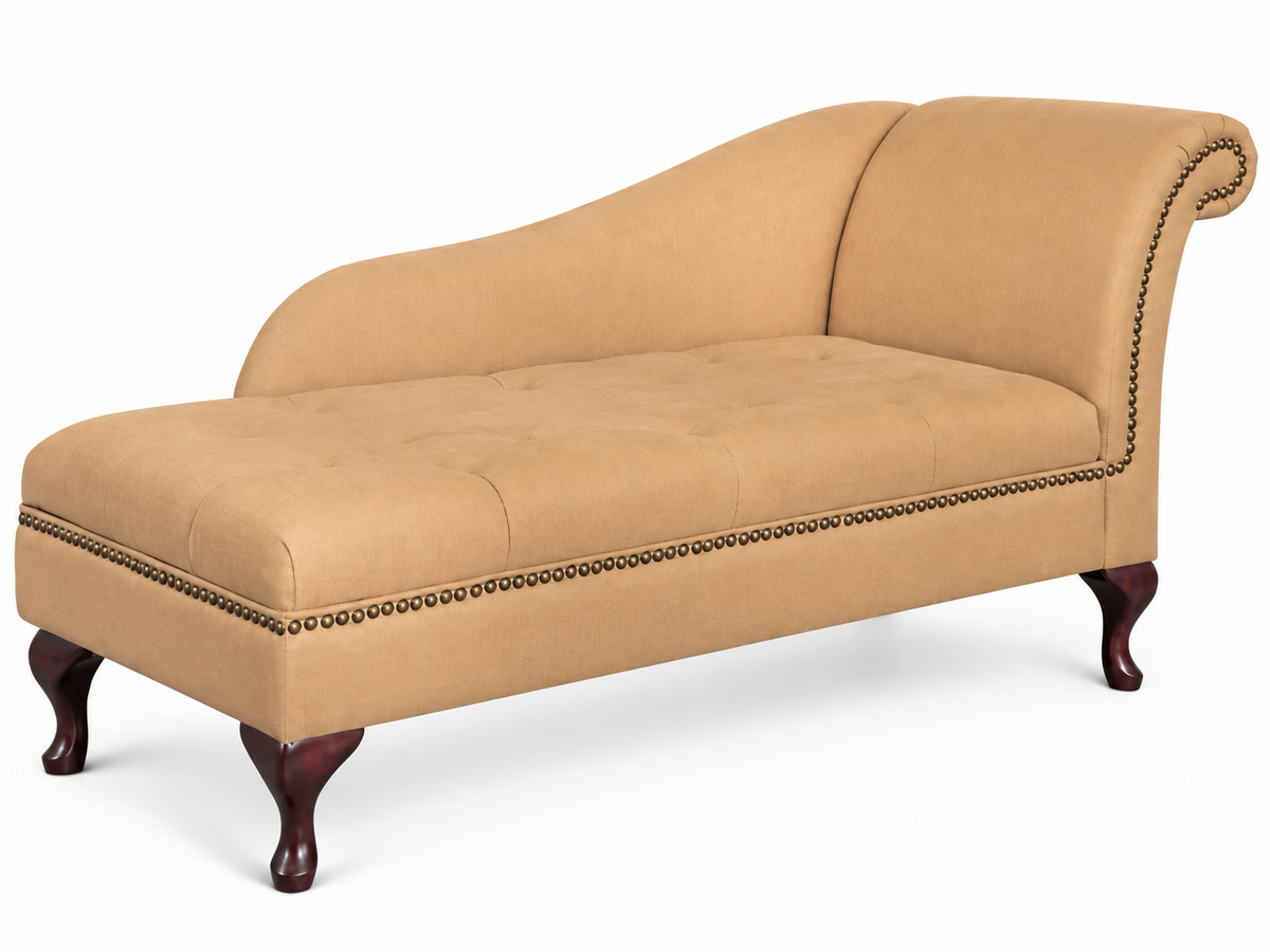 Tan Microfiber Chaise Lounge Lounger with Flip Open Seat Storage