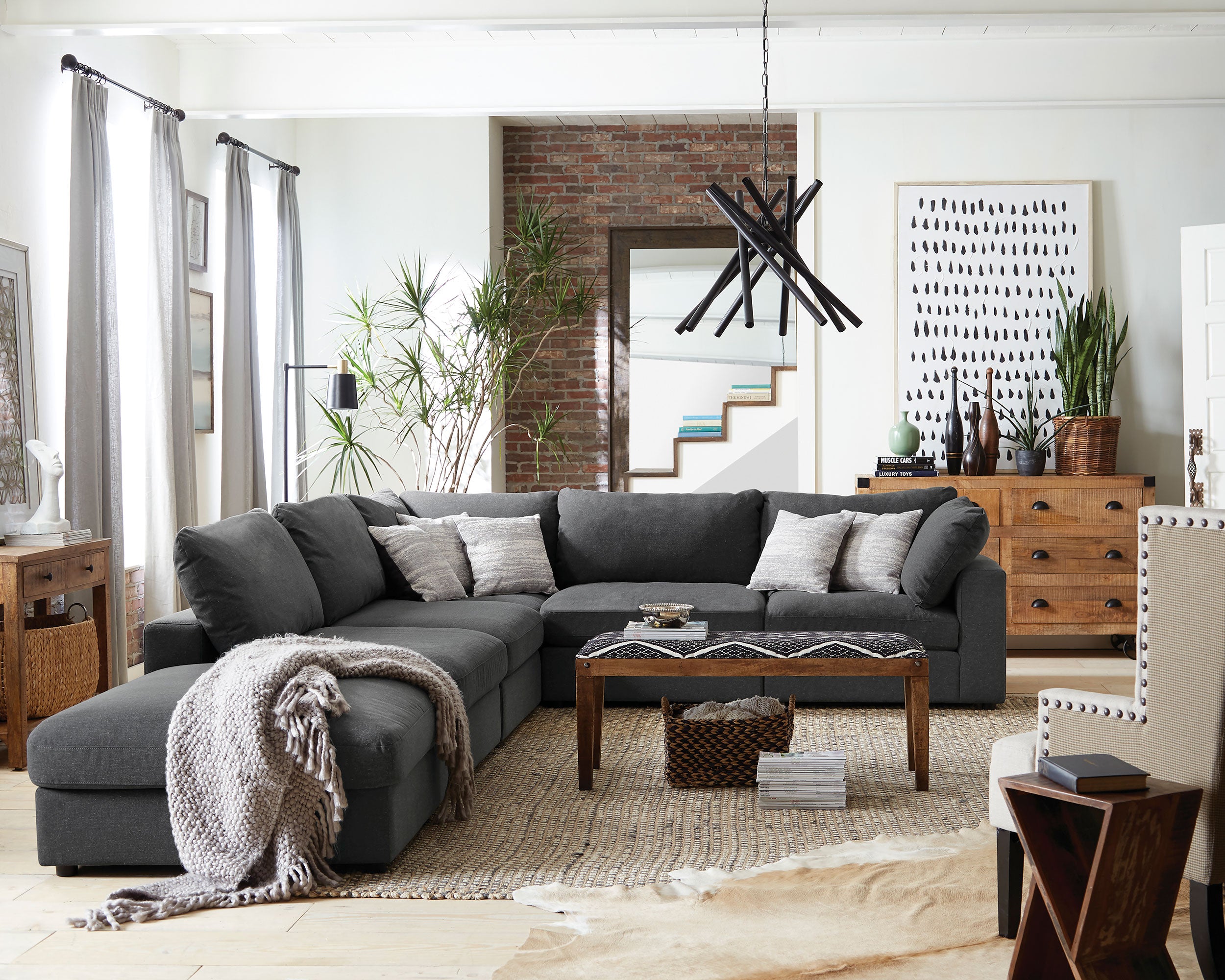 Serene Upholstered Modular Sectional Sofa - Charcoal