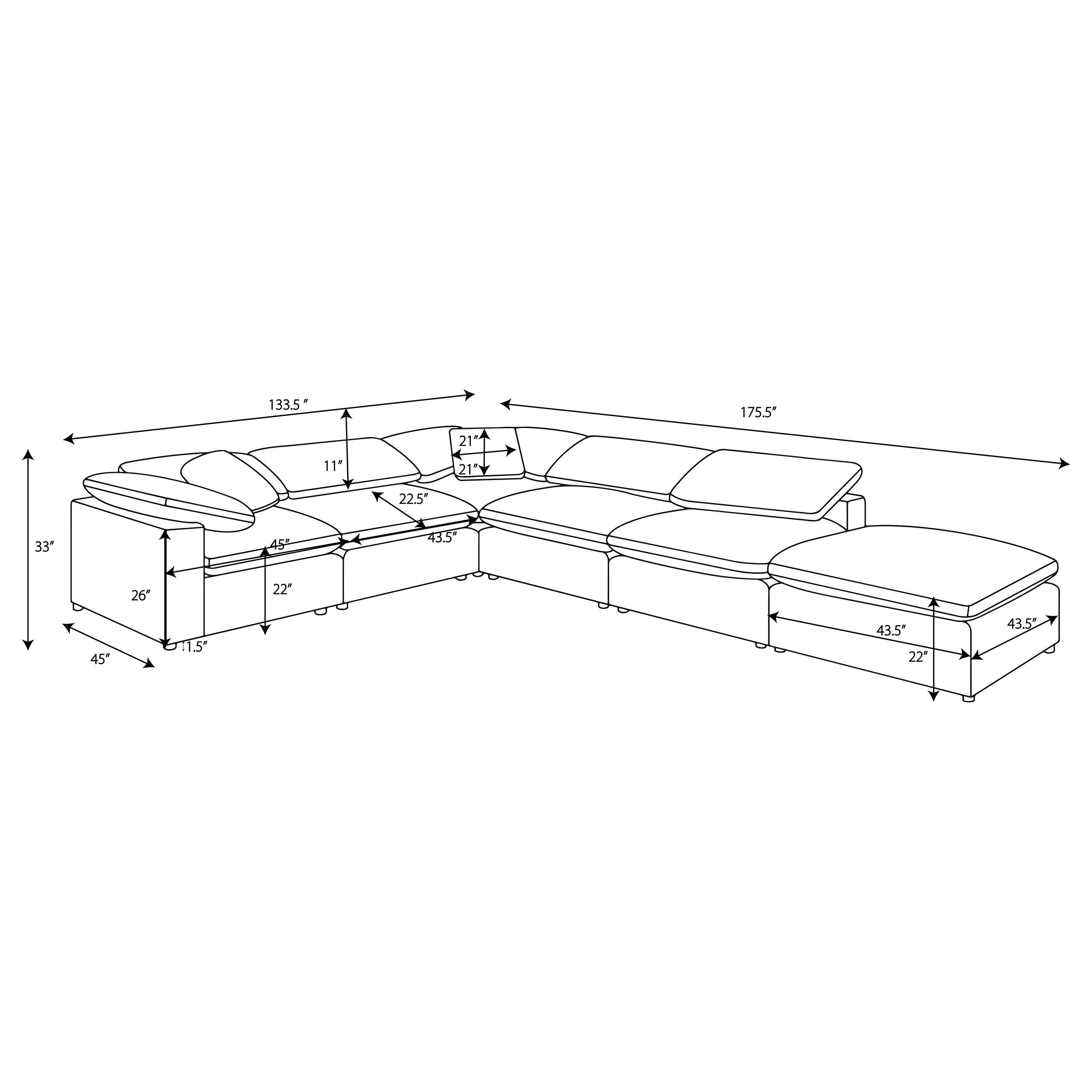 Raleigh Boucle Upholstered Modular Sectional Grey - Grey