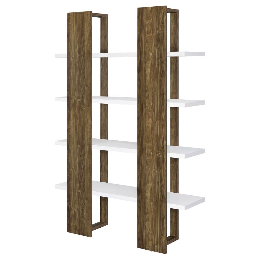 Bookcase with 4 Full-length Shelves Aged Walnut and White