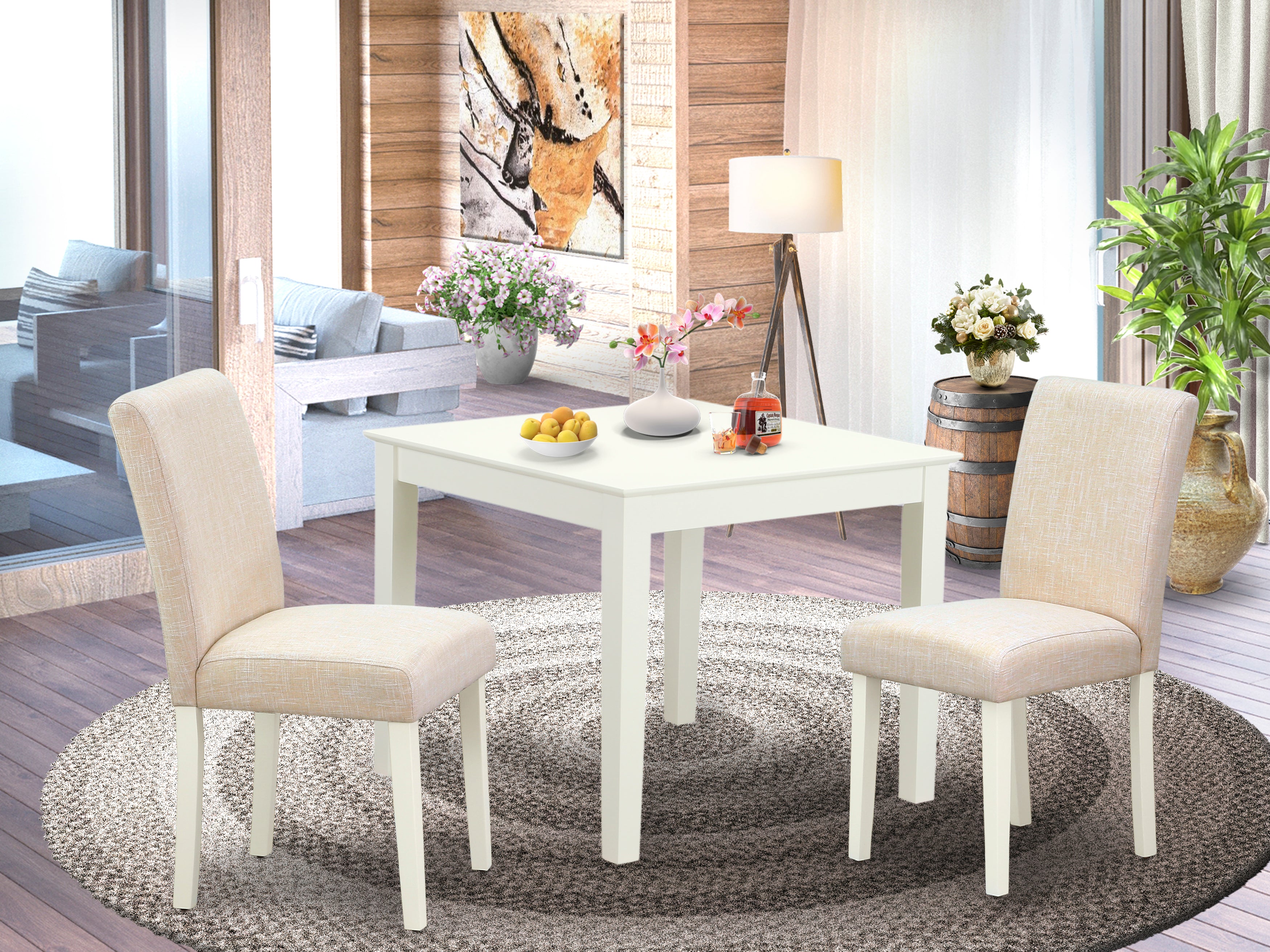 3Pc Square 36" White Dining Table With Parson Chairs Dinette Set