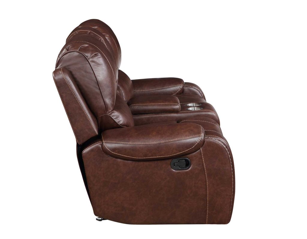 Keily Leatherette Manual Glider Reclining Loveseat in Brown